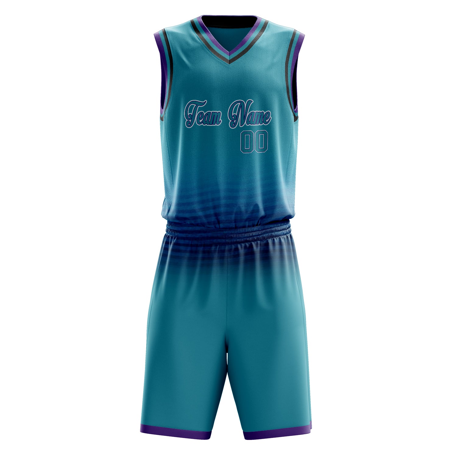 Maßgeschneidertes professionelles Blaugrün Lila Basketballtrikot-Set