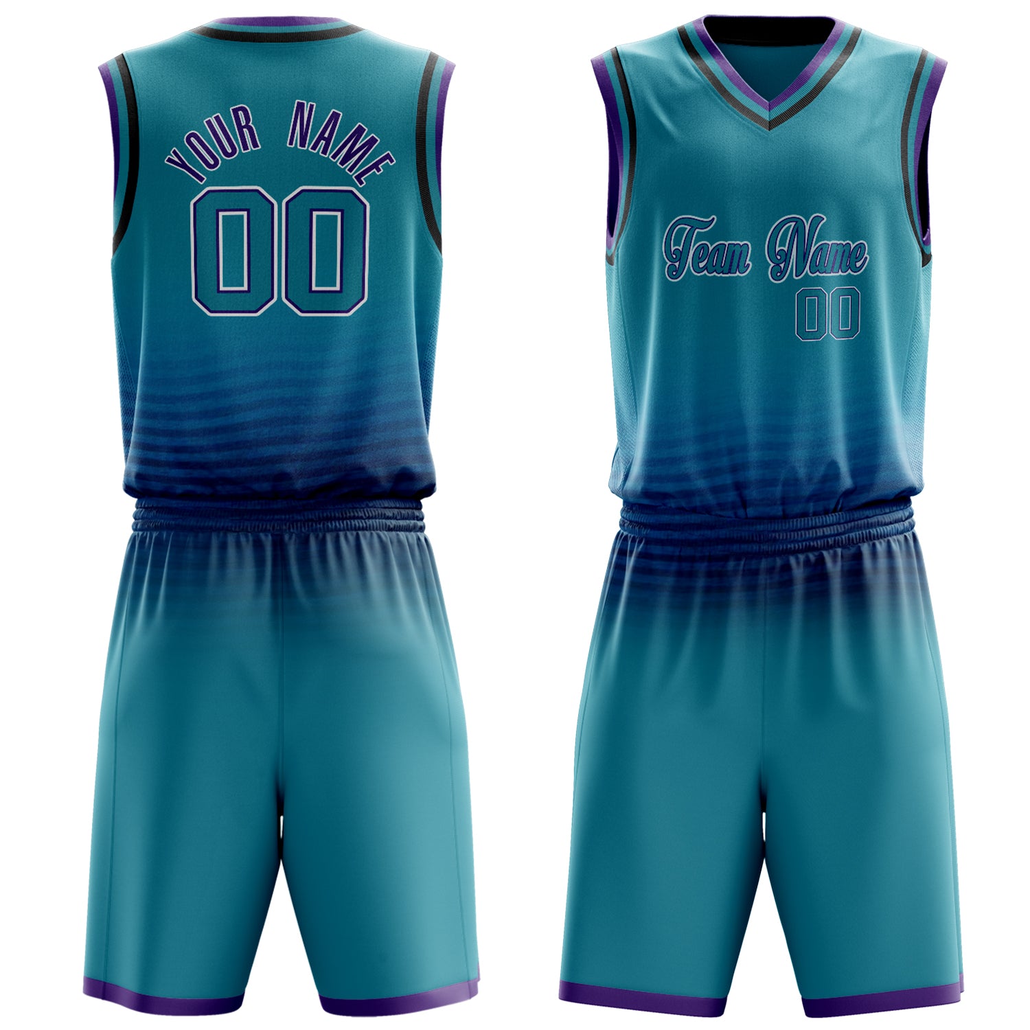 Maßgeschneidertes professionelles Blaugrün Lila Basketballtrikot-Set BS03240701XF226