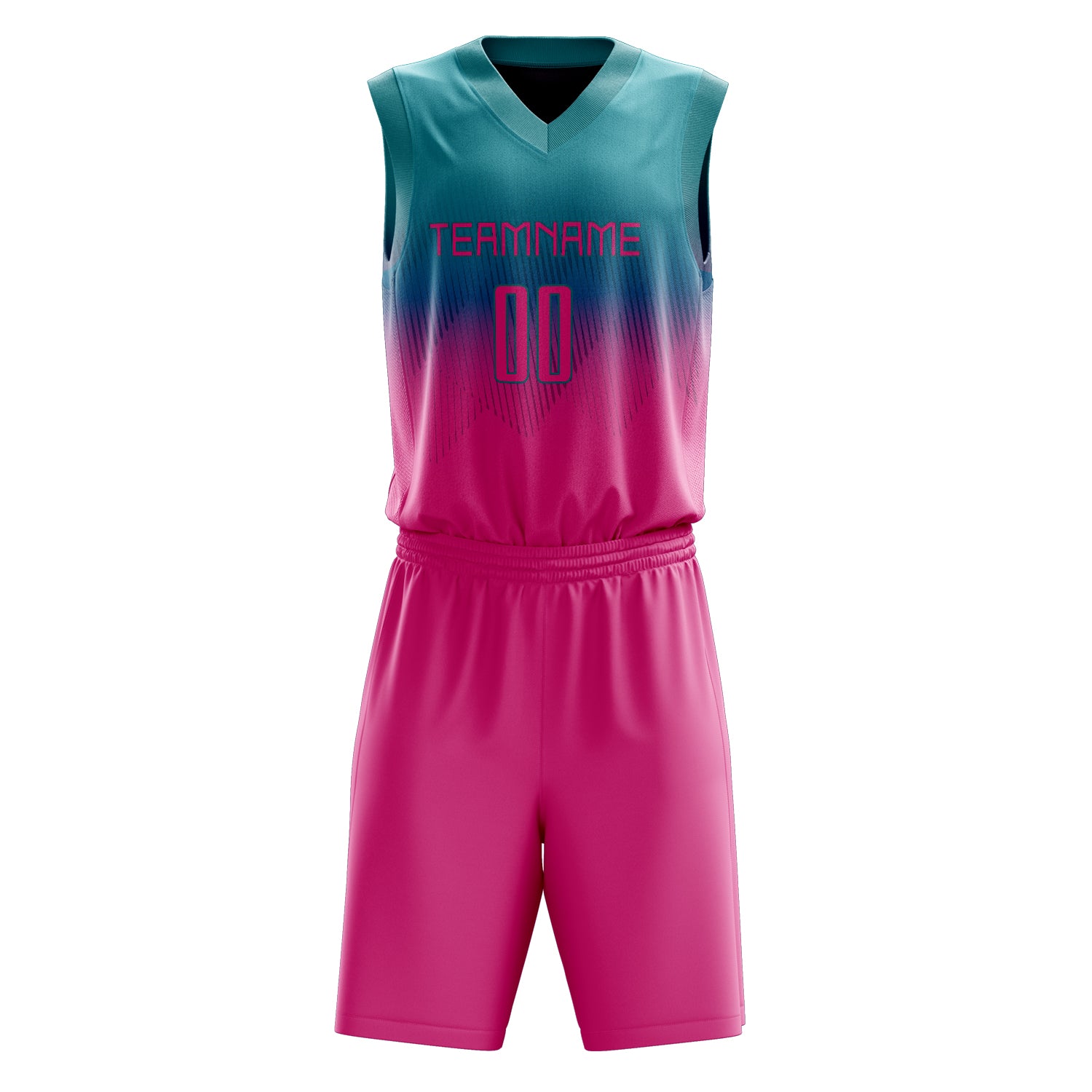 Maßgeschneidertes professionelles Blaugrün Rosa Basketballtrikot-Set