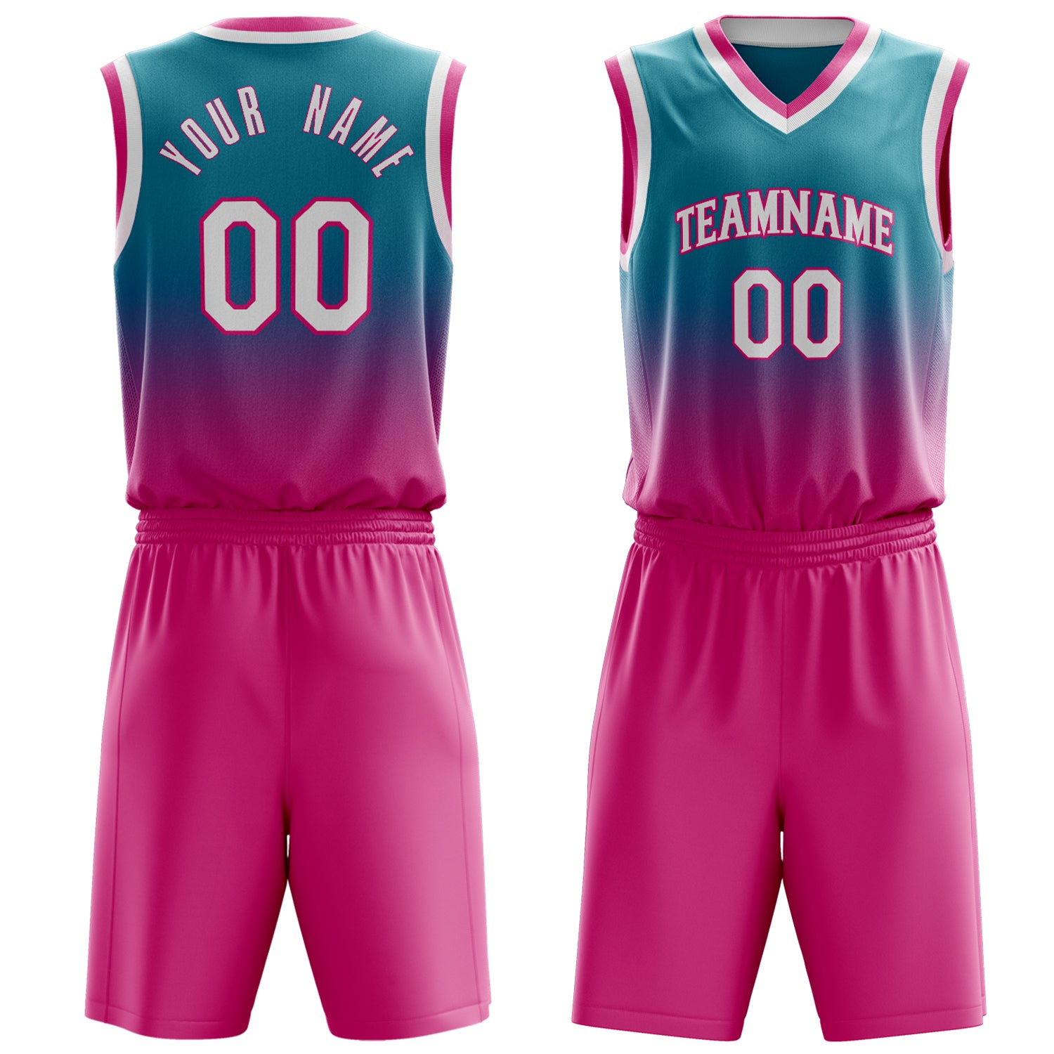 Maßgeschneidertes professionelles Blaugrün Rosa Basketballtrikot-Set BS03240701XF238