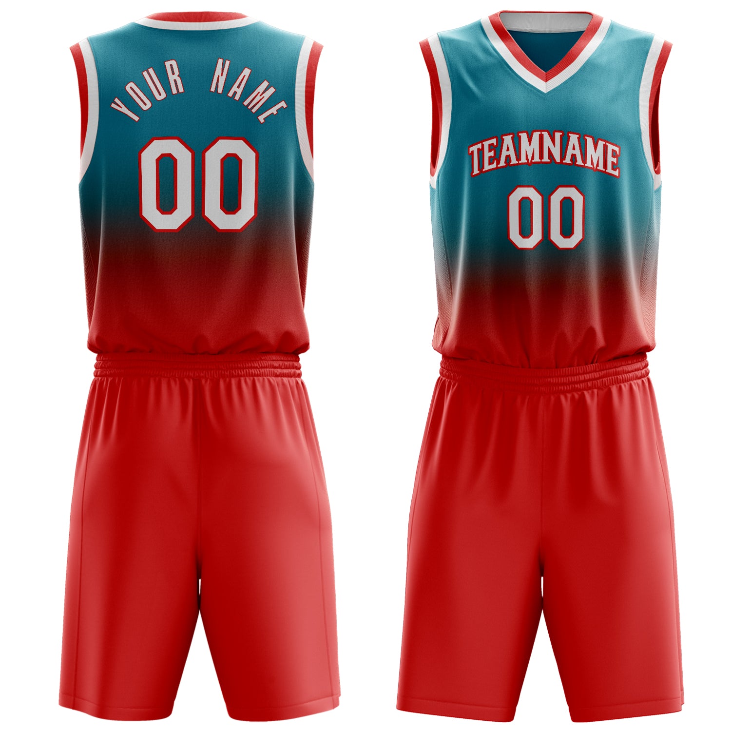 Maßgeschneidertes professionelles Blaugrün Rot Basketballtrikot-Set BS03240701XF241