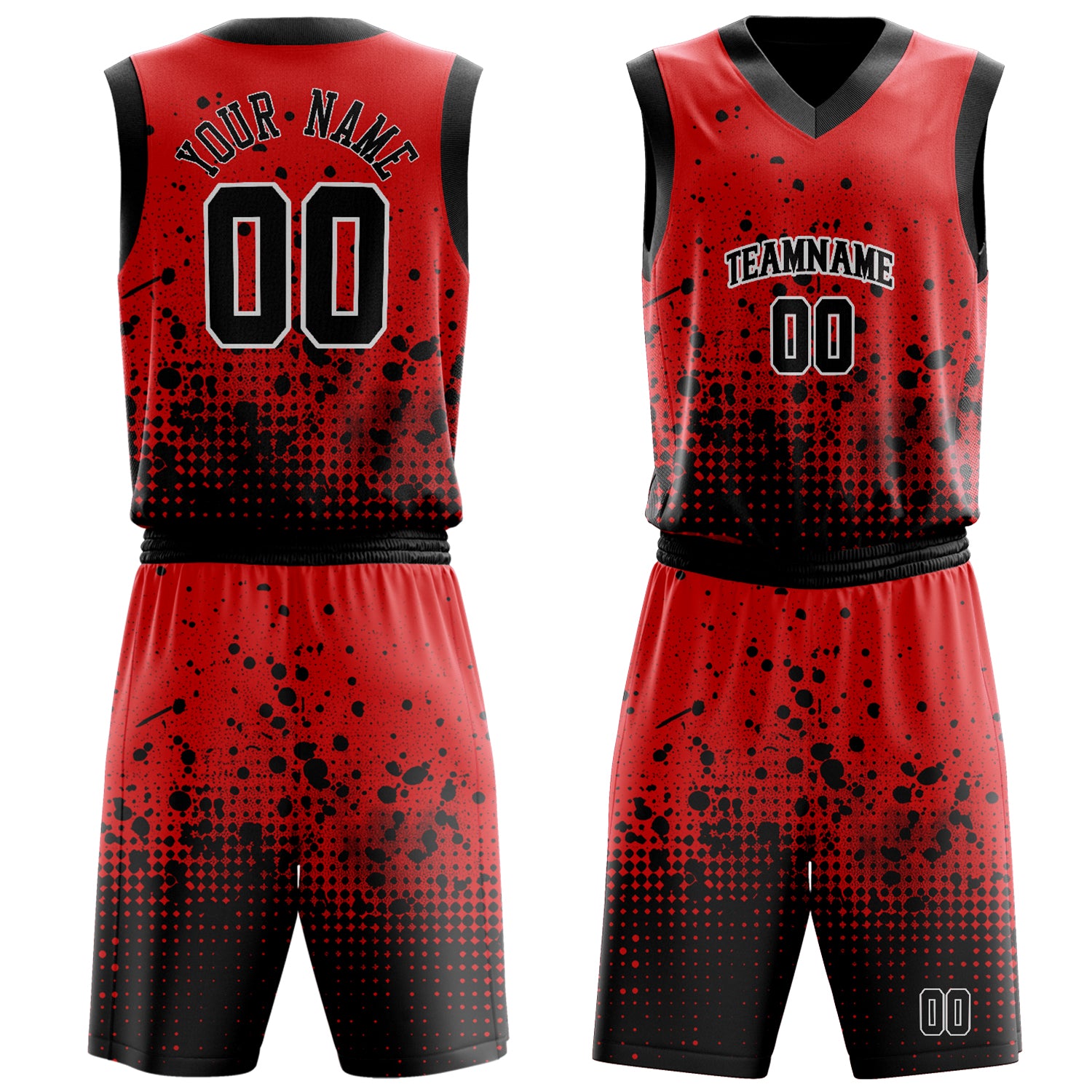 Maßgeschneidertes professionelles Rot Schwarz Basketballtrikot-Set BS03240701XF268