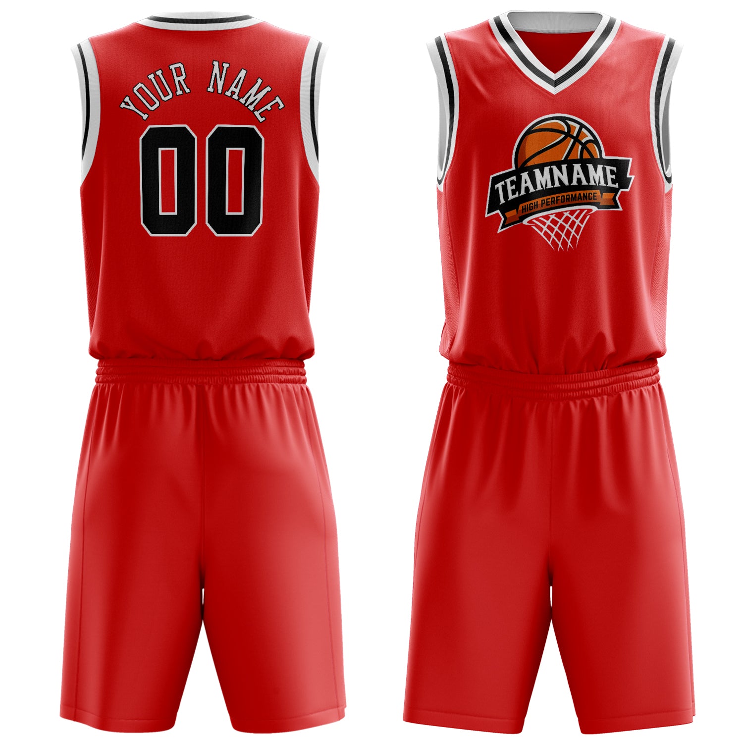 Maßgeschneidertes professionelles Rot Schwarz Basketballtrikot-Set BS03240701XF269