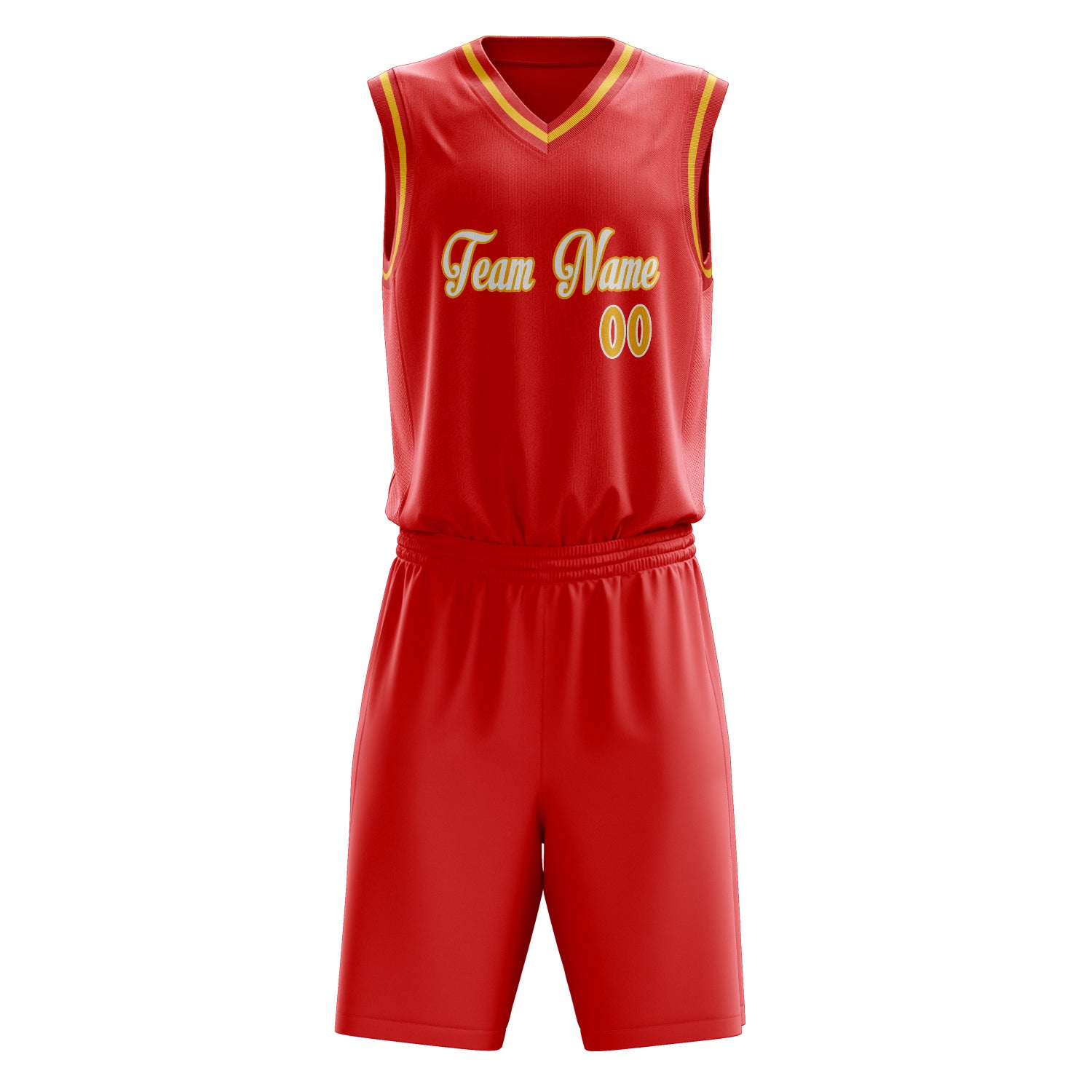 Maßgeschneidertes professionelles Rot Gold Basketballtrikot-Set