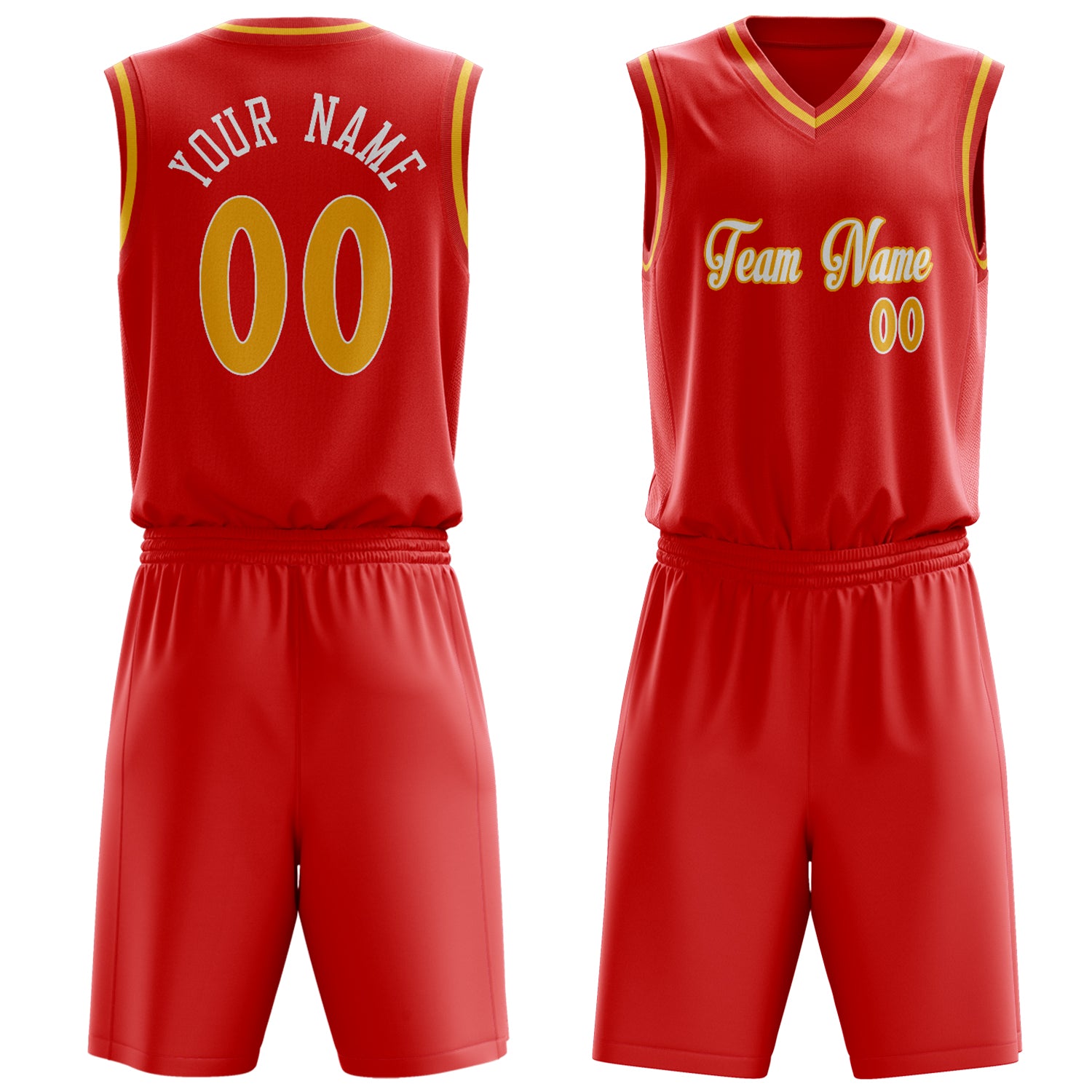 Maßgeschneidertes professionelles Rot Gold Basketballtrikot-Set BS03240701XF273