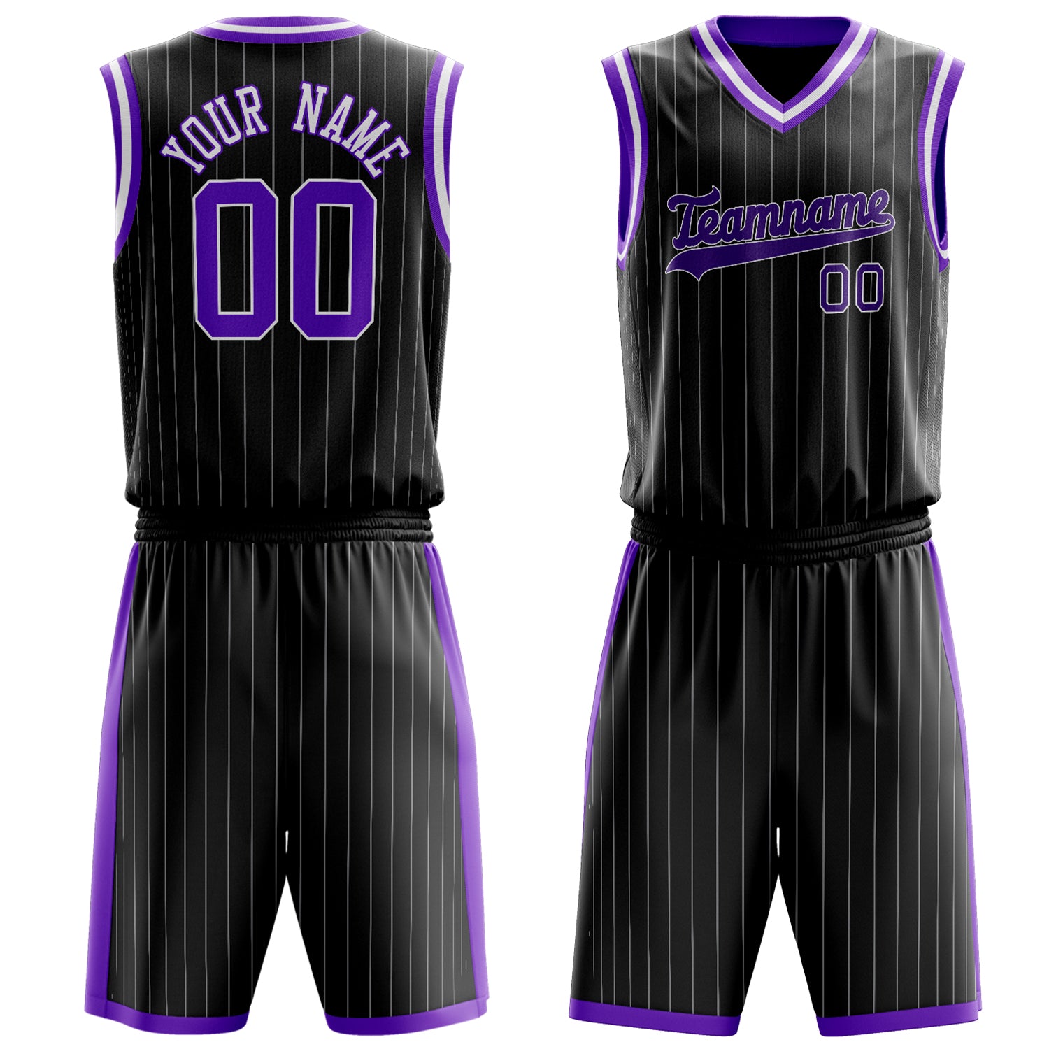 Maßgeschneidertes professionelles Schwarz Lila Basketballtrikot-Set BS03240701XY002