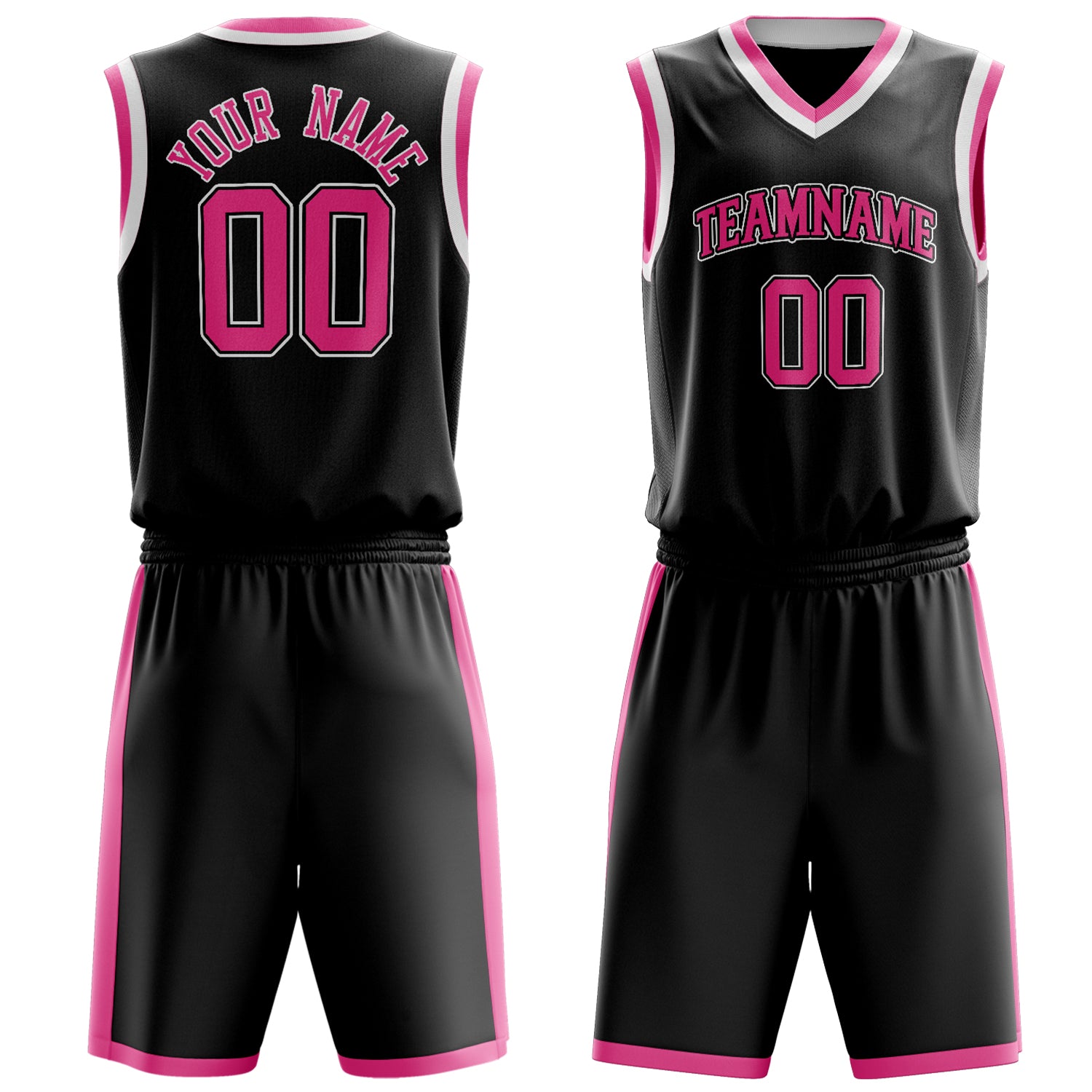 Maßgeschneidertes professionelles Schwarz Rosa Basketballtrikot-Set BS03240701XY003