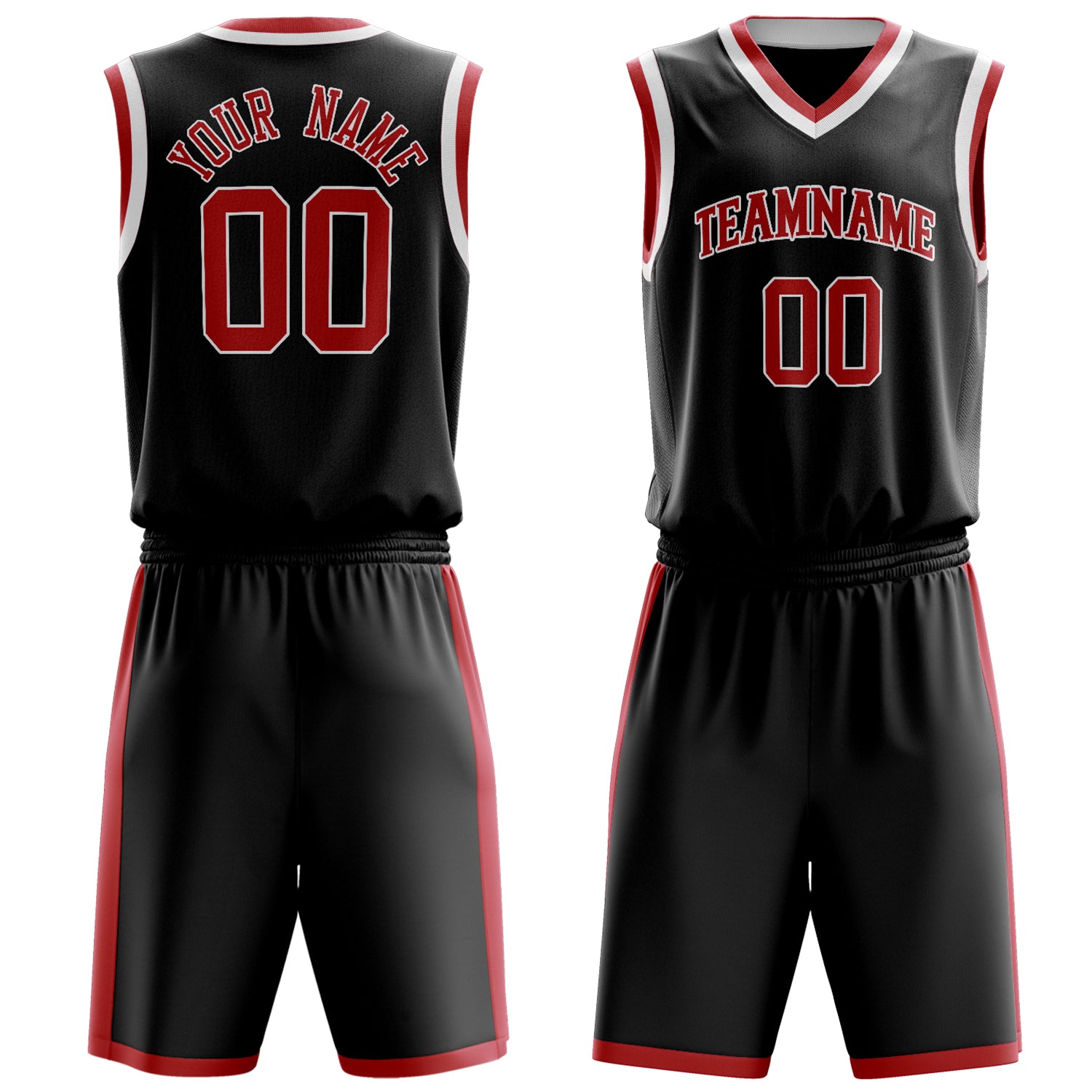 Maßgeschneidertes professionelles Schwarz Rot Basketballtrikot-Set BS03240701XY004