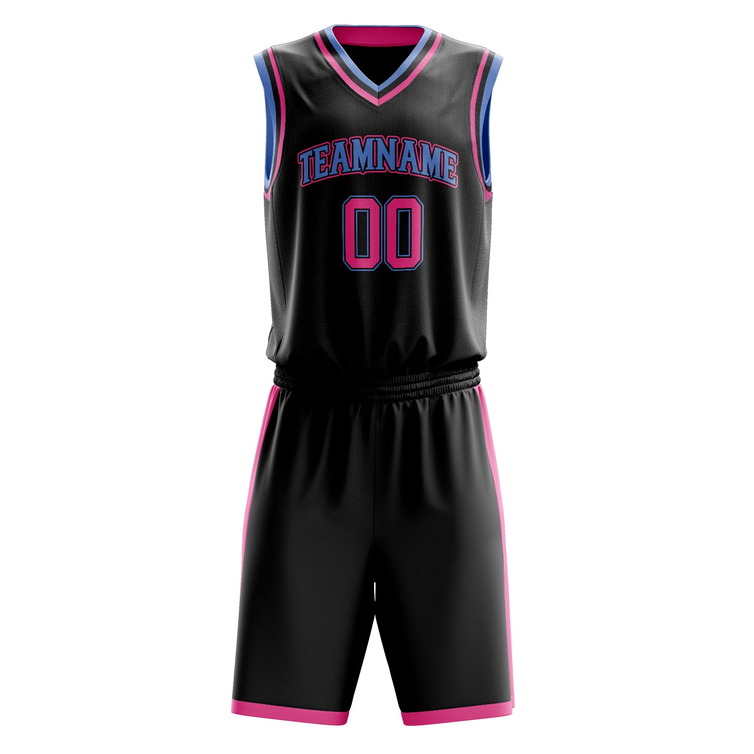 Maßgeschneidertes professionelles Schwarz Rosa Basketballtrikot-Set