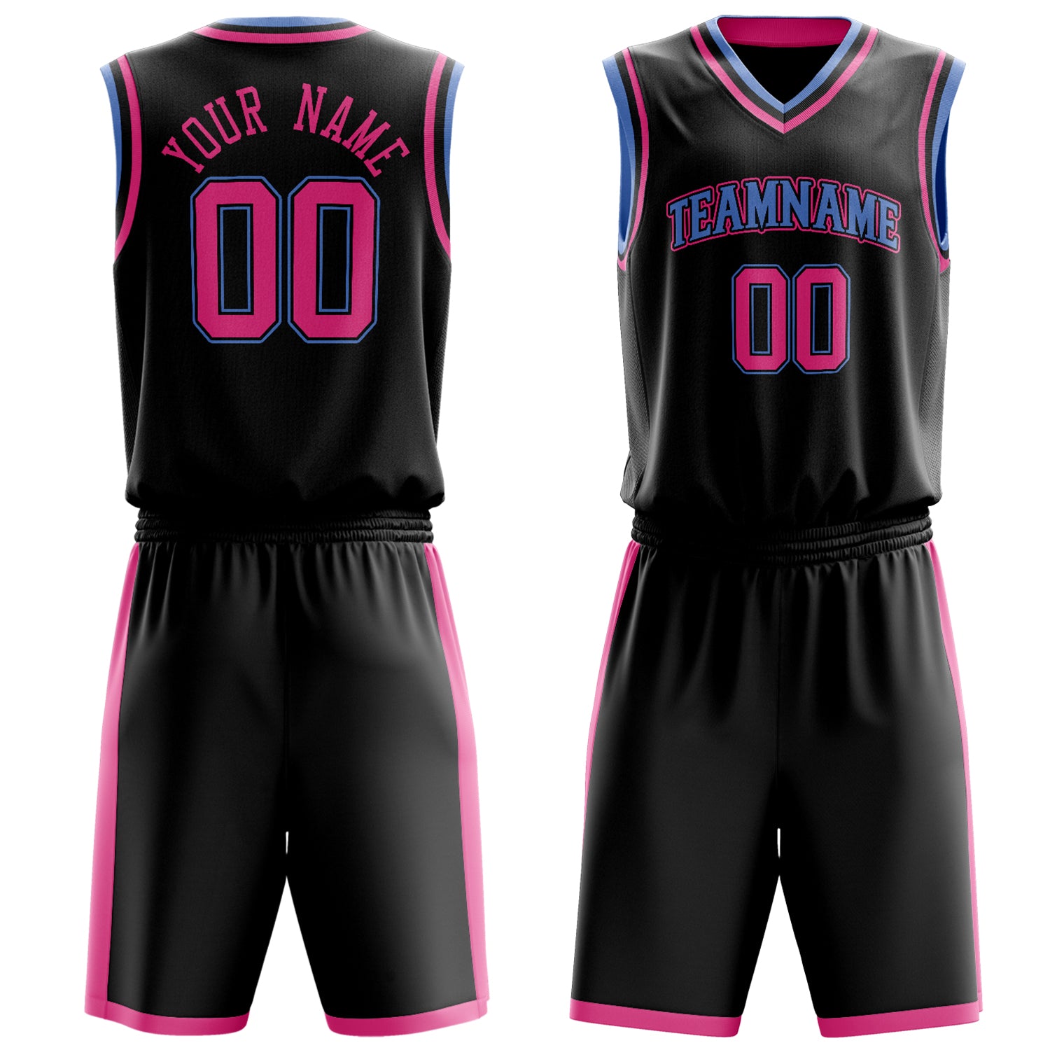 Maßgeschneidertes professionelles Schwarz Rosa Basketballtrikot-Set BS03240701XY005