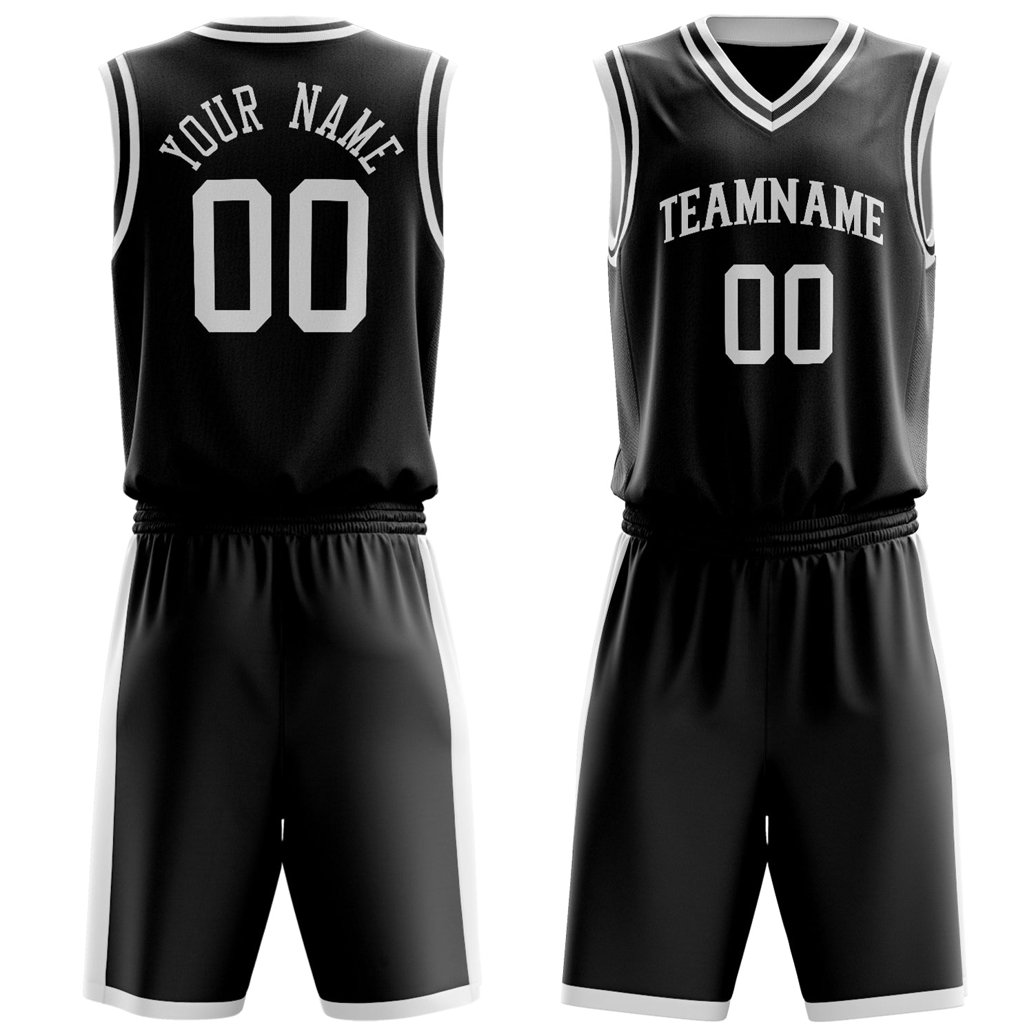 Maßgeschneidertes professionelles Schwarz Weiß Basketballtrikot-Set BS03240701XY006