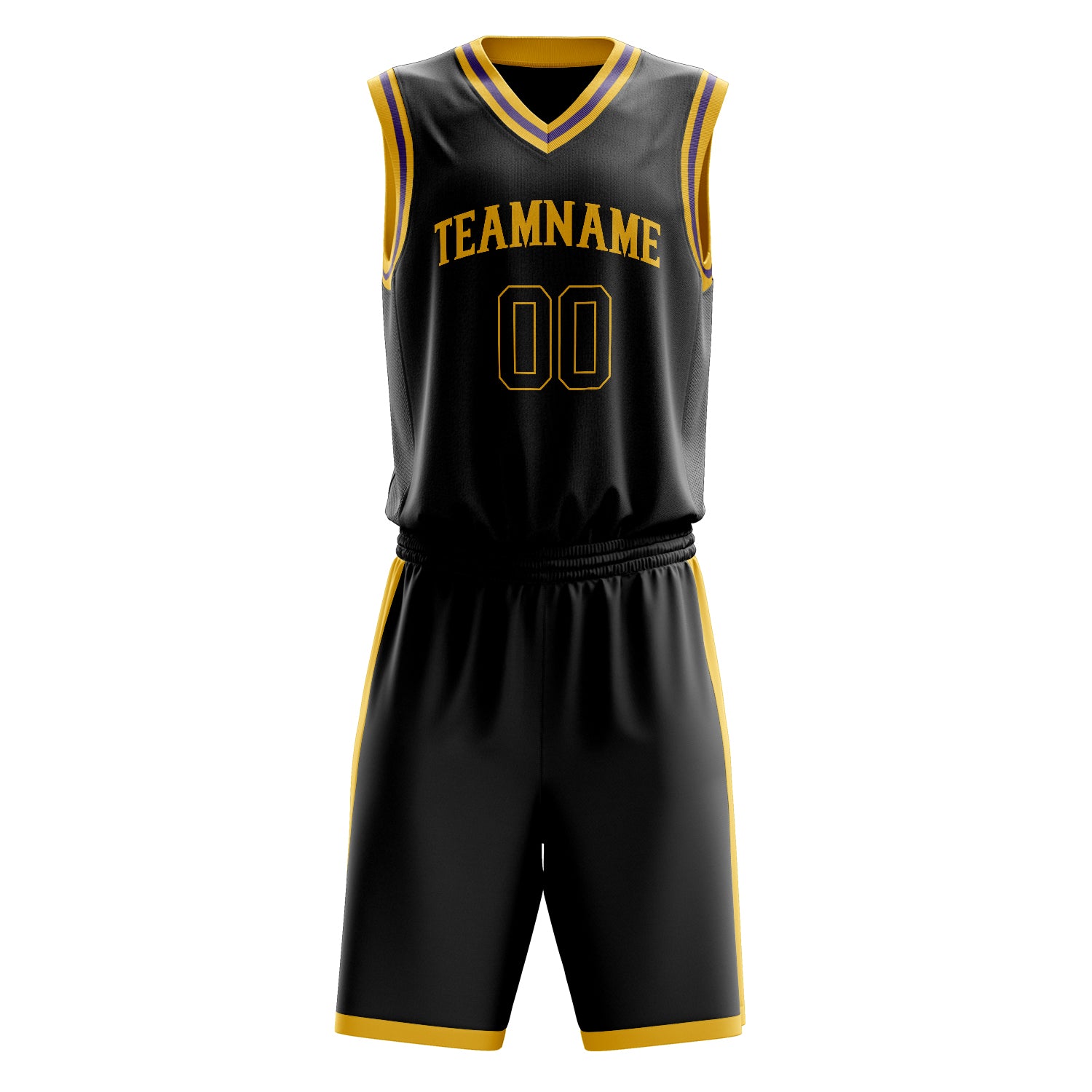 Maßgeschneidertes professionelles Schwarz Gold Basketballtrikot-Set