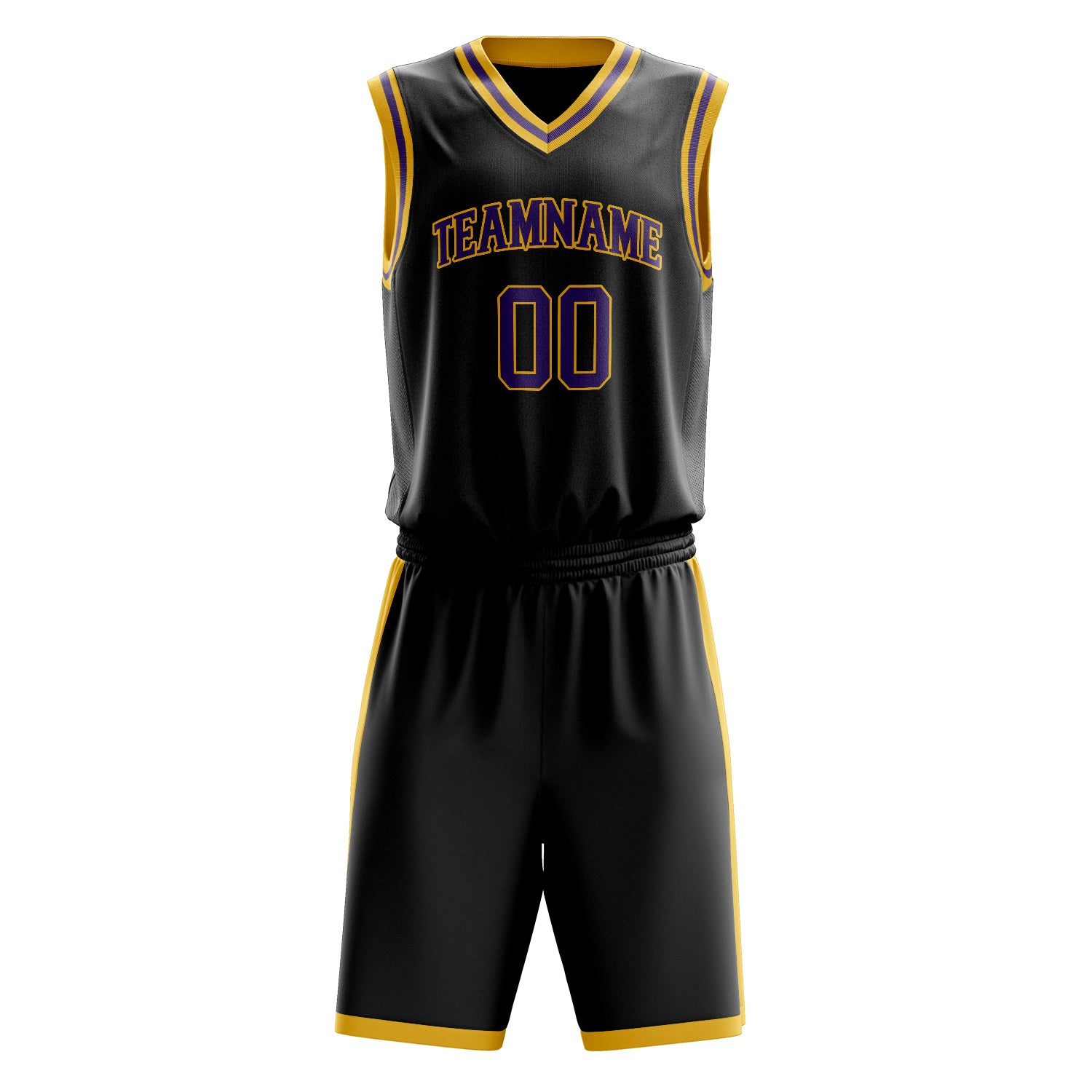 Maßgeschneidertes professionelles Schwarz Gold Basketballtrikot-Set