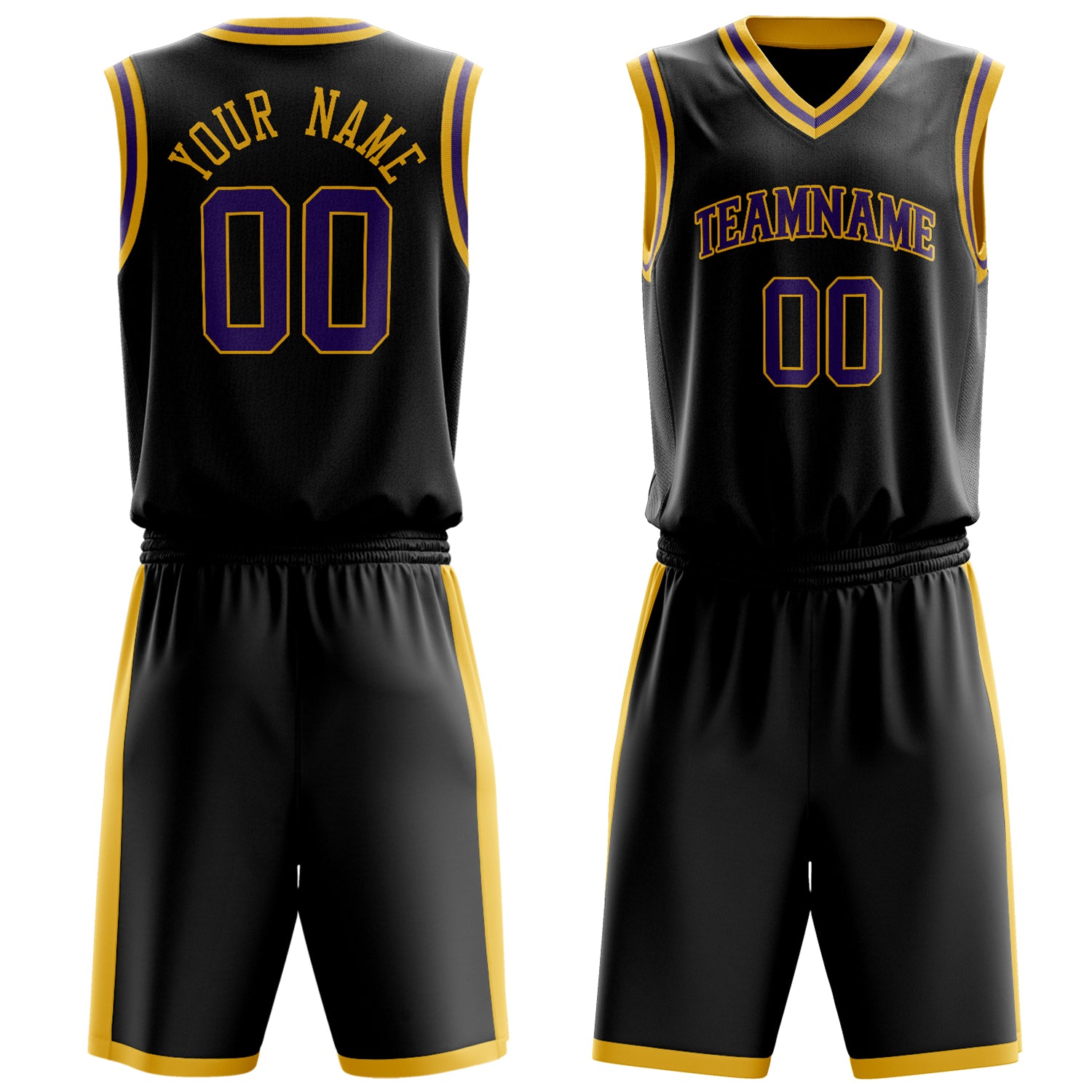 Maßgeschneidertes professionelles Schwarz Gold Basketballtrikot-Set BS03240701XY010