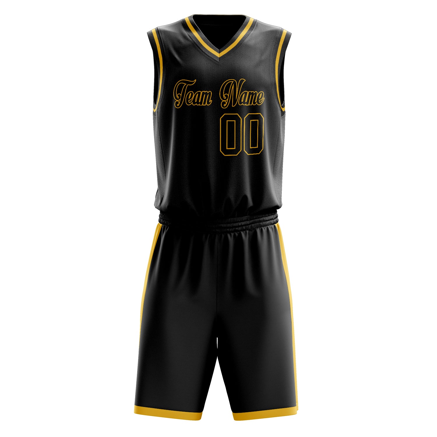 Maßgeschneidertes professionelles Schwarz Gold Basketballtrikot-Set