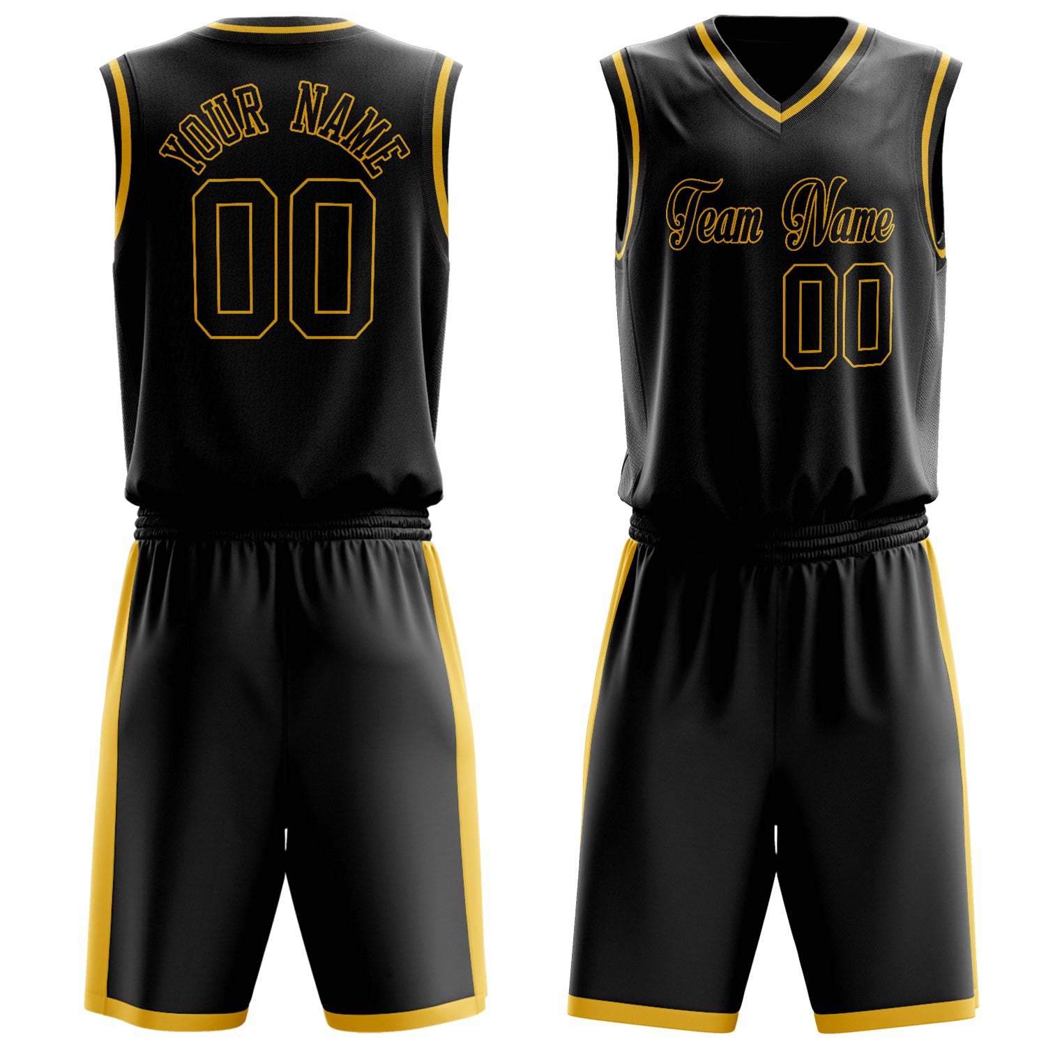 Maßgeschneidertes professionelles Schwarz Gold Basketballtrikot-Set BS03240701XY011