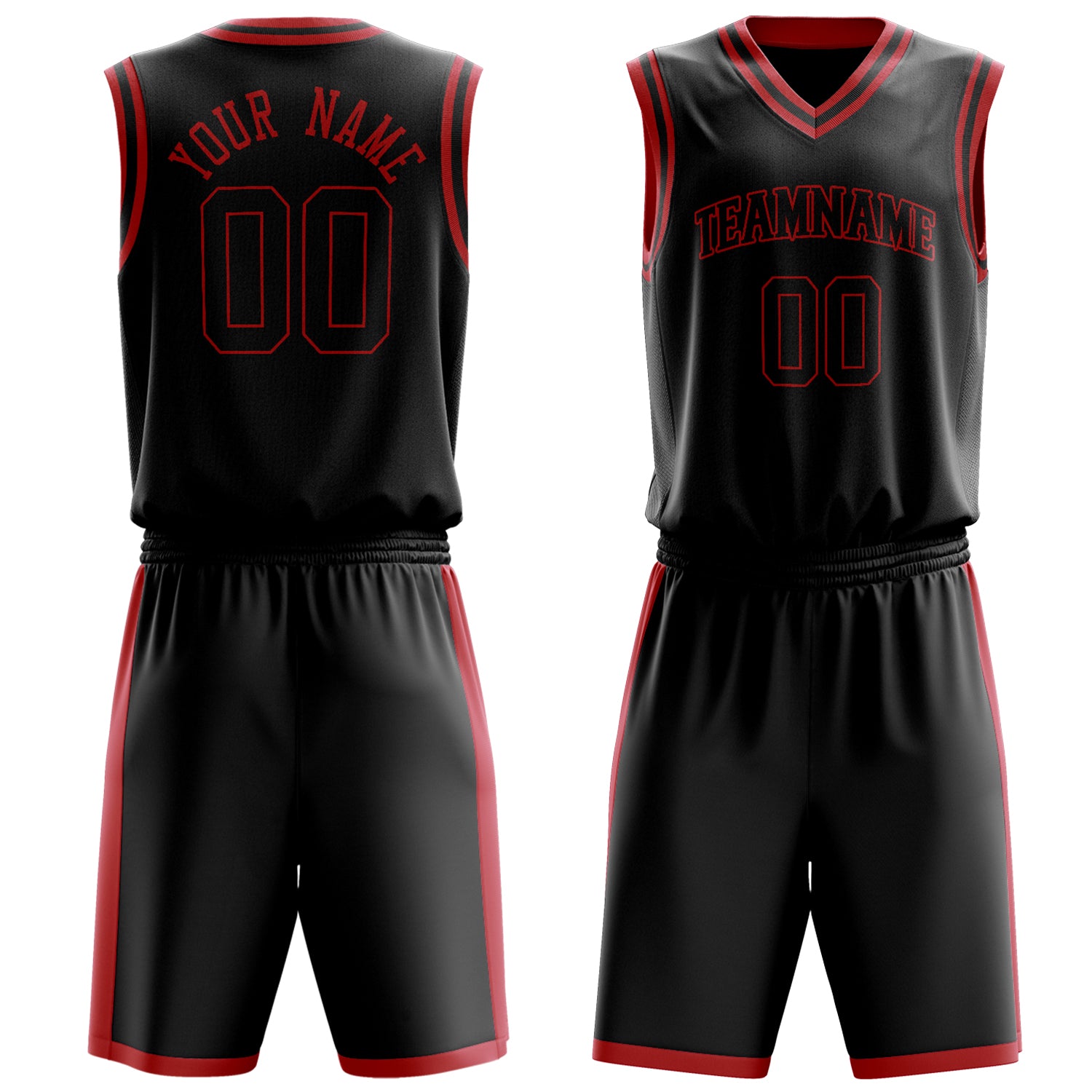 Maßgeschneidertes professionelles Schwarz Rot Basketballtrikot-Set BS03240701XY013