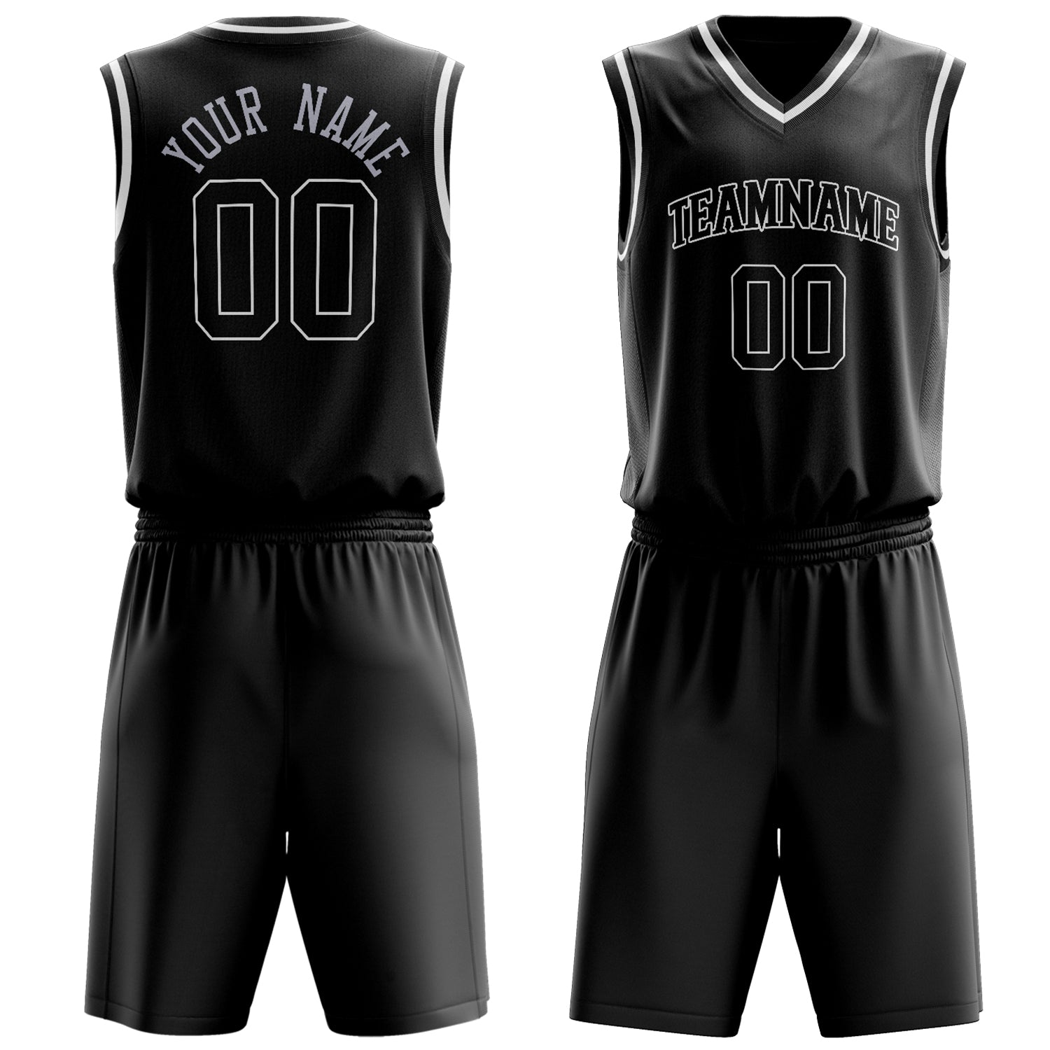 Maßgeschneidertes professionelles Schwarz Weiß Basketballtrikot-Set BS03240701XY014