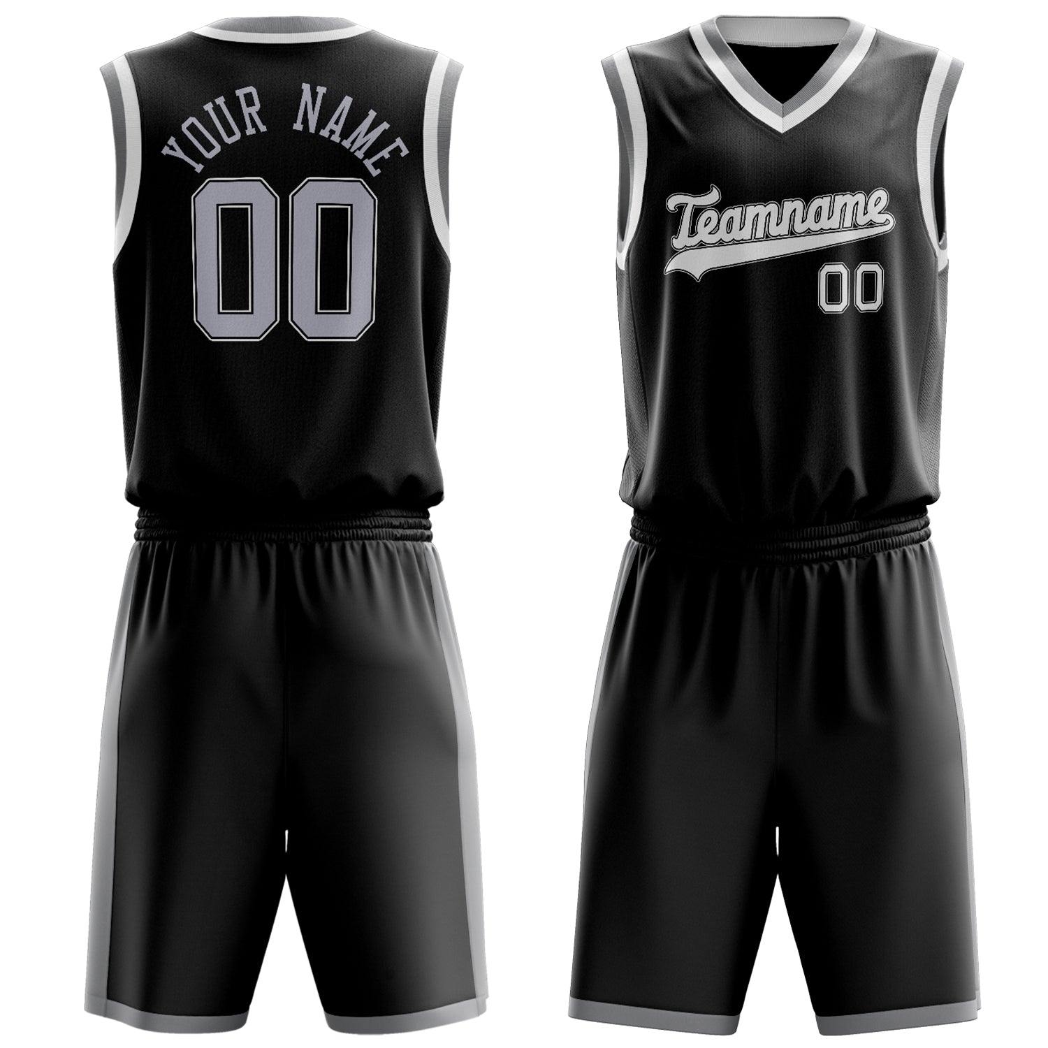 Maßgeschneidertes professionelles Schwarz Grau Basketballtrikot-Set BS03240701XY015