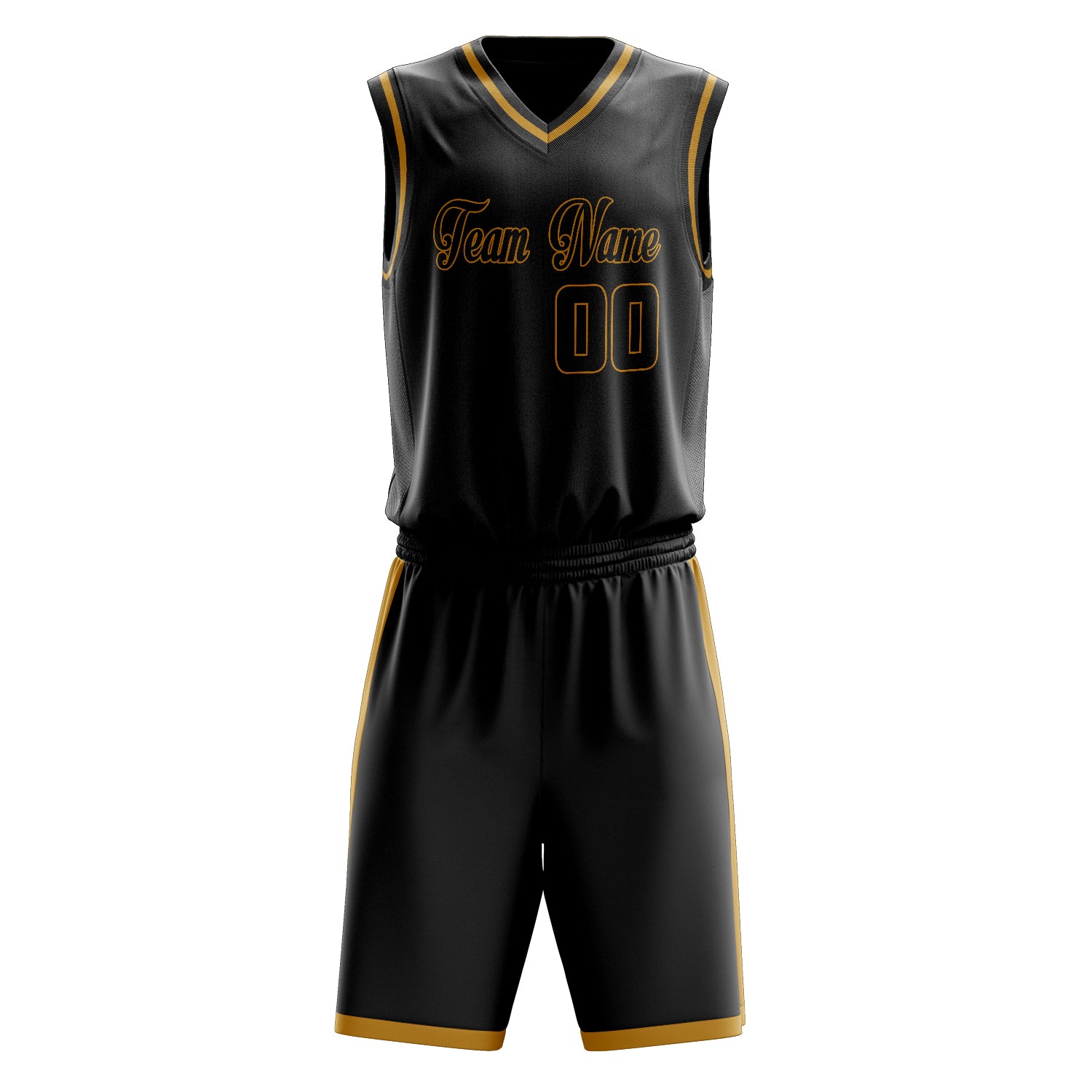 Maßgeschneidertes professionelles Schwarz Altgold Basketballtrikot-Set