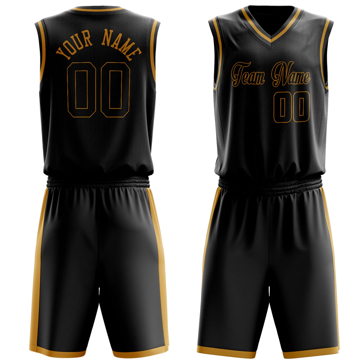 Maßgeschneidertes professionelles Schwarz Altgold Basketballtrikot-Set BS03240701XY016