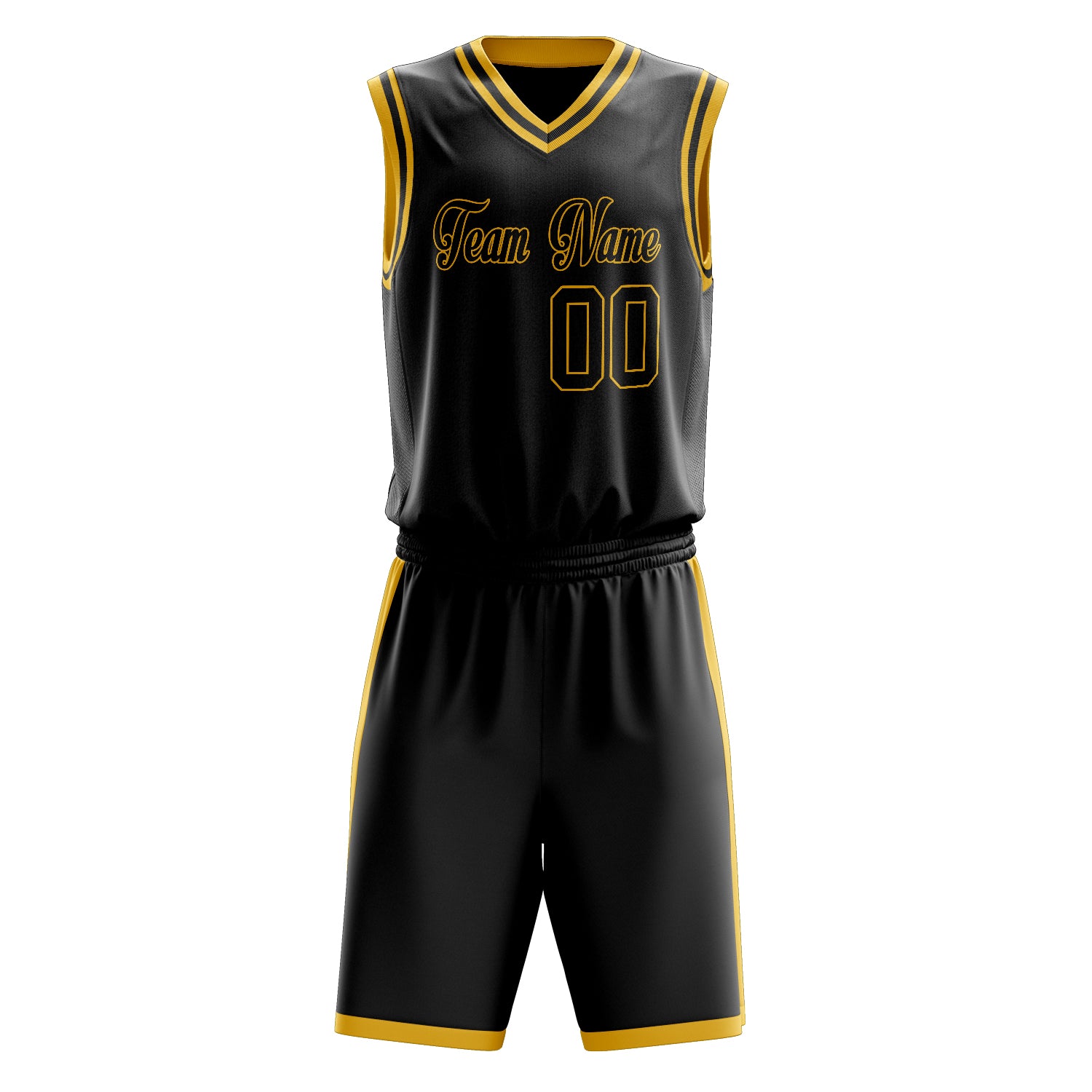 Maßgeschneidertes professionelles Schwarz Gelb Basketballtrikot-Set