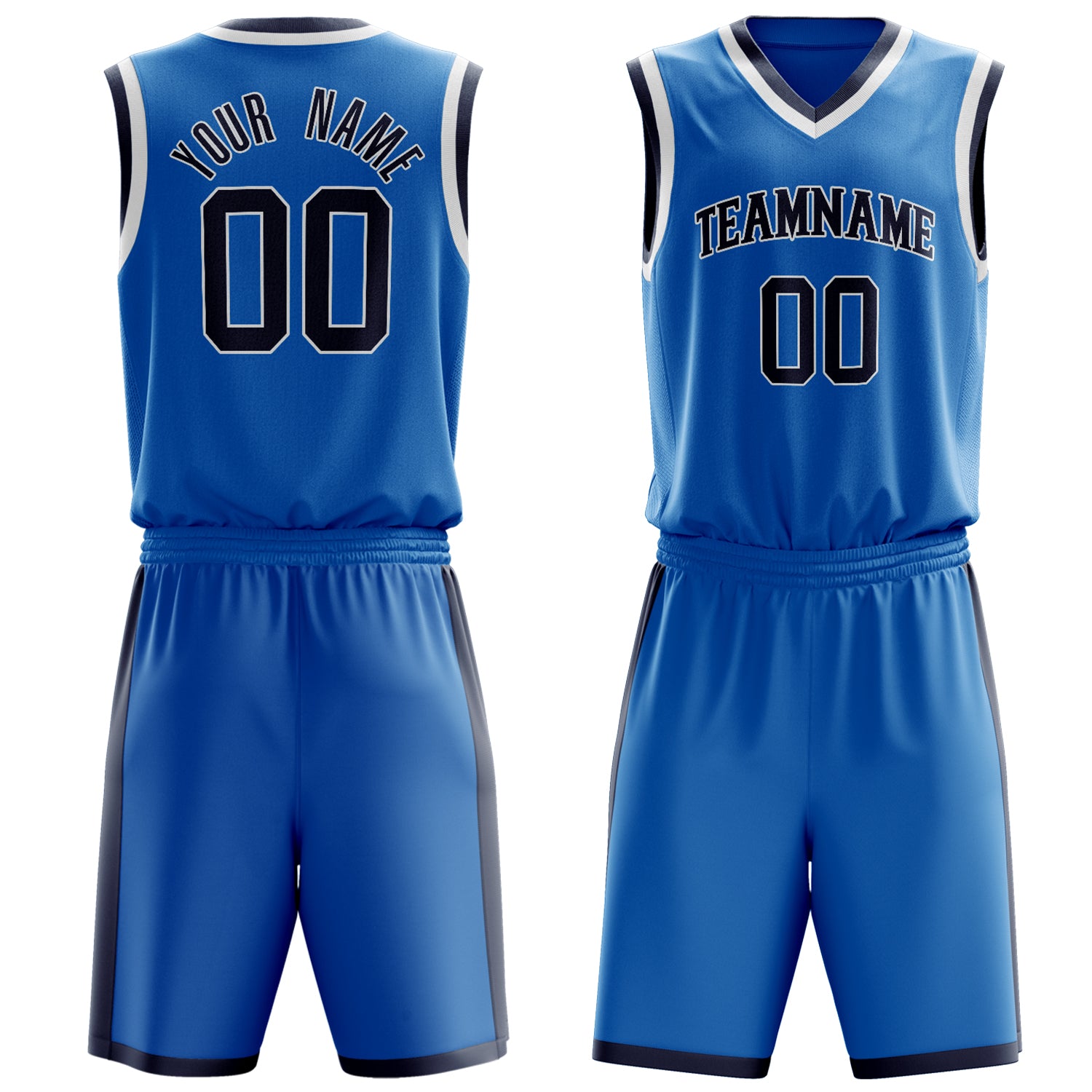 Maßgeschneidertes professionelles Blau Schwarz Basketballtrikot-Set BS03240701XY023