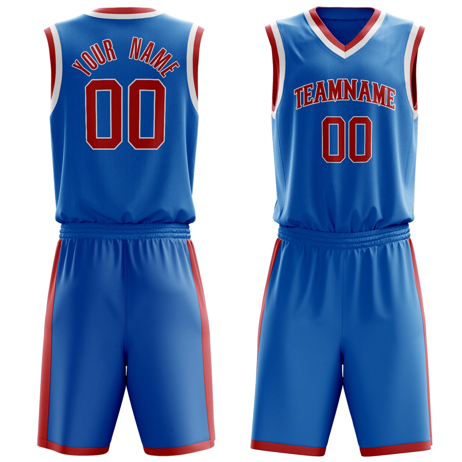 Maßgeschneidertes professionelles Blau Rot Basketballtrikot-Set BS03240701XY026