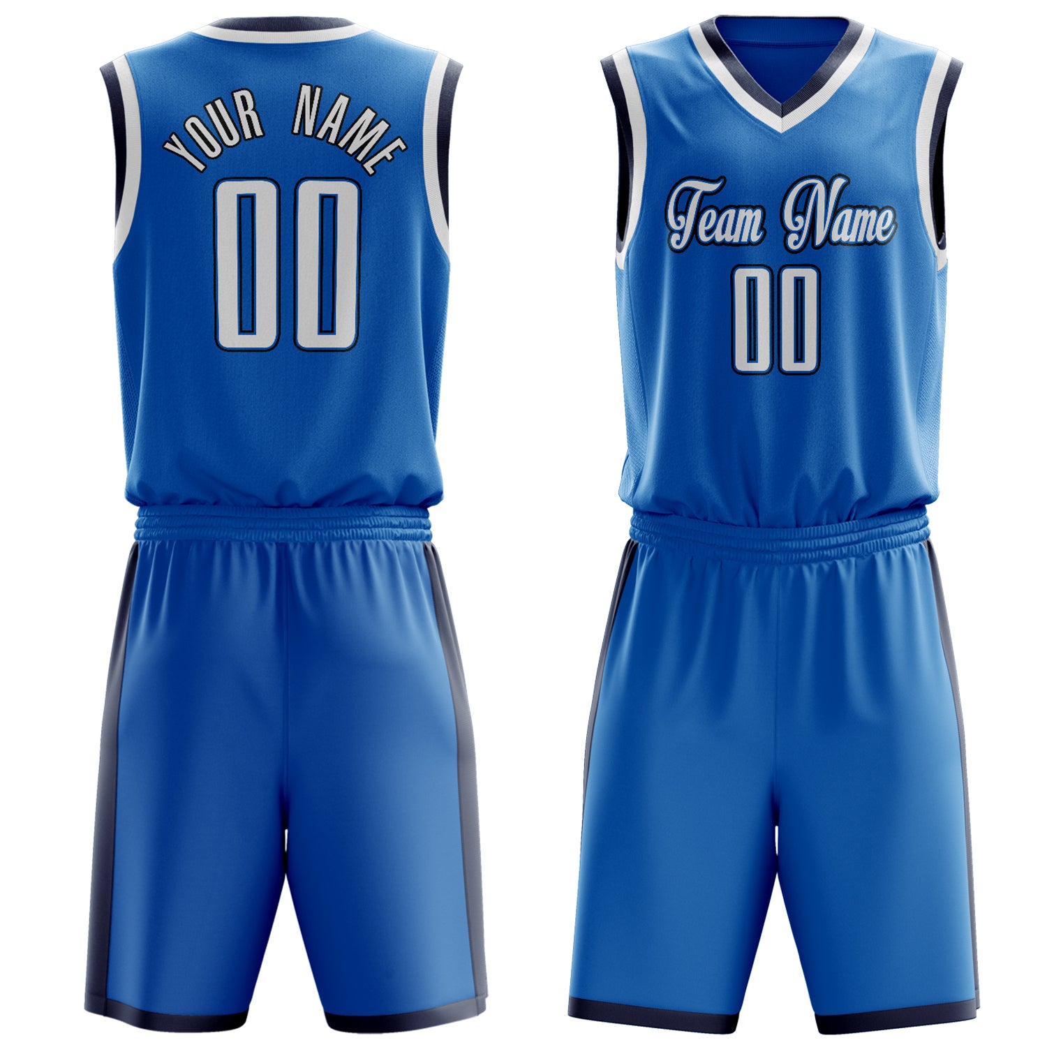 Maßgeschneidertes professionelles Blau Weiß Basketballtrikot-Set BS03240701XY028