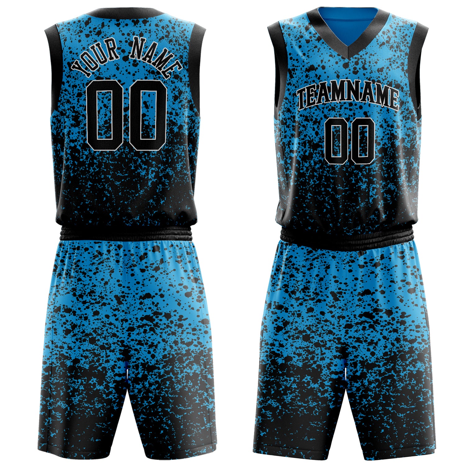 Maßgeschneidertes professionelles Blau Schwarz Basketballtrikot-Set BS03240701XY035