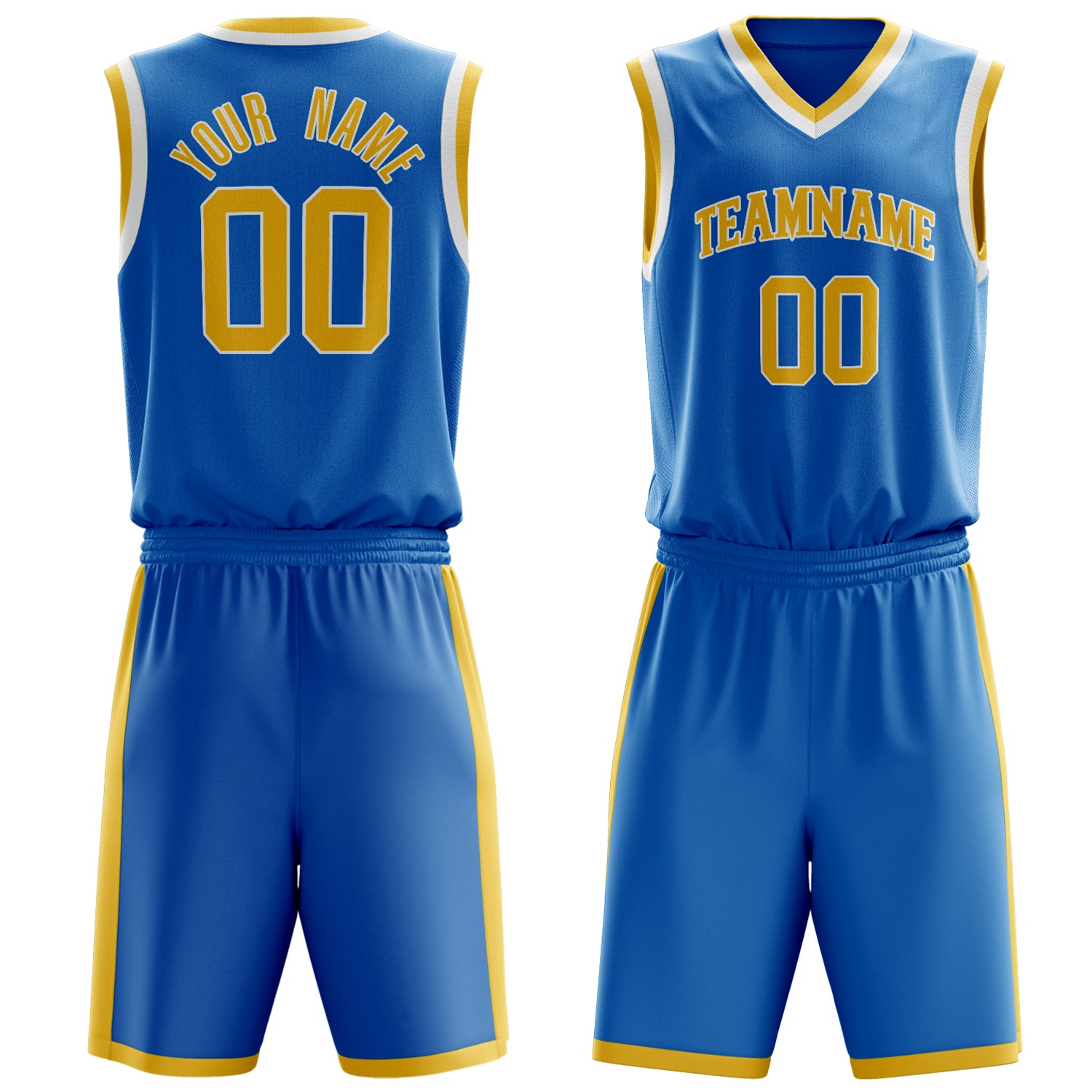 Maßgeschneidertes professionelles Blau Gold Basketballtrikot-Set BS03240701XY036