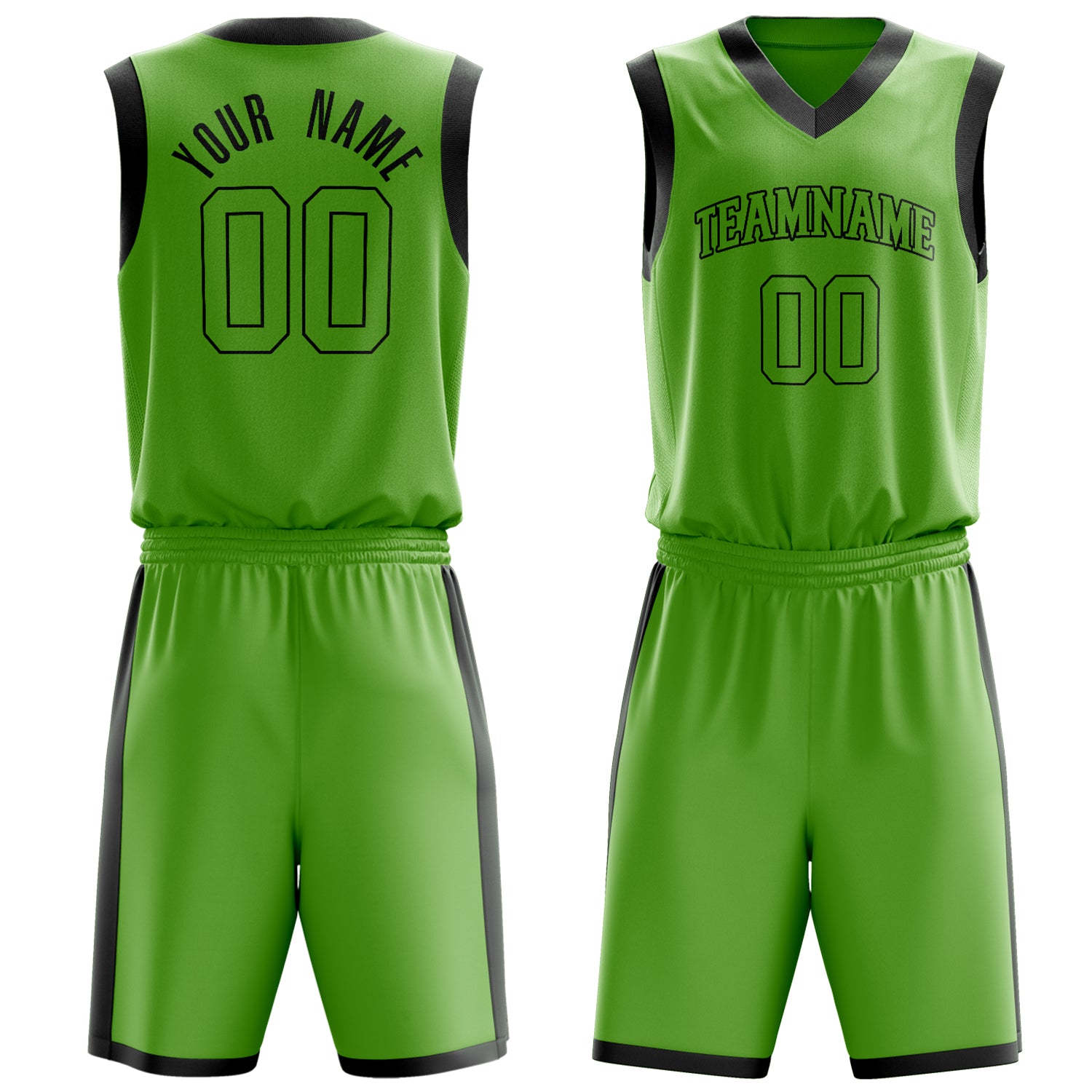 Maßgeschneidertes professionelles Neongrün Schwarz Basketballtrikot-Set BS03240701XY106