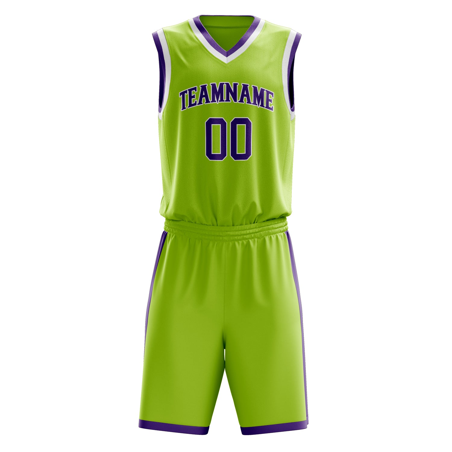 Maßgeschneidertes professionelles Neongrün Lila Basketballtrikot-Set