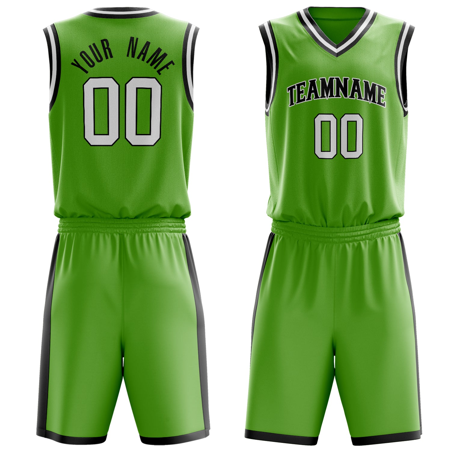 Maßgeschneidertes professionelles Neongrün Schwarz Basketballtrikot-Set BS03240701XY108