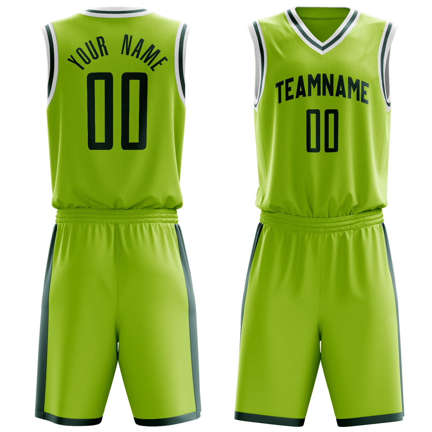 Maßgeschneidertes professionelles Neongrün Schwarz Basketballtrikot-Set BS03240701XY110