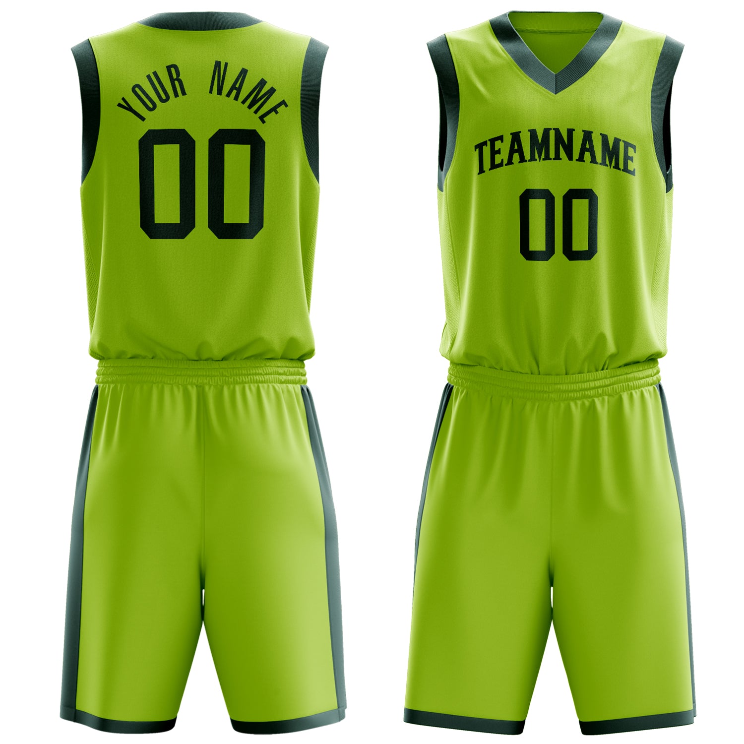 Maßgeschneidertes professionelles Neongrün Schwarz Basketballtrikot-Set BS03240701XY111