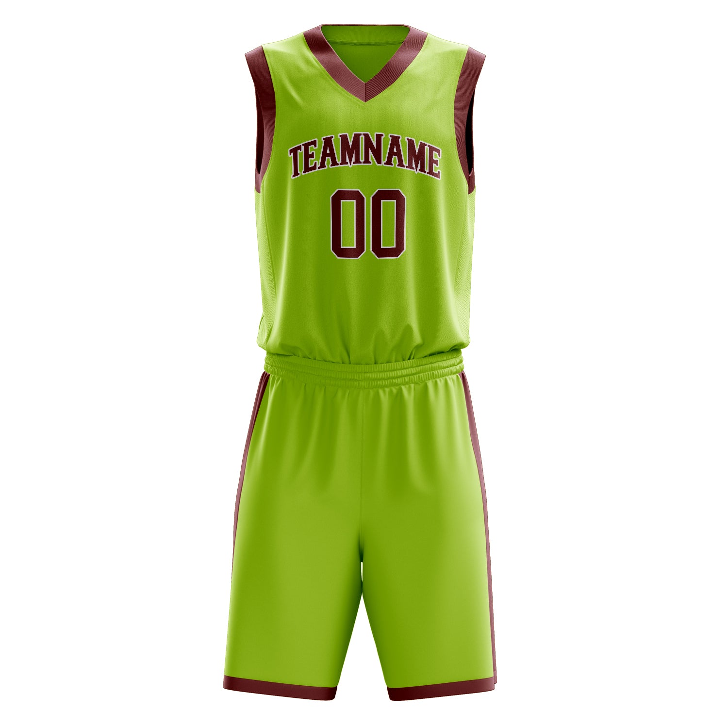 Maßgeschneidertes professionelles Neongrün Karmesinrot Basketballtrikot-Set