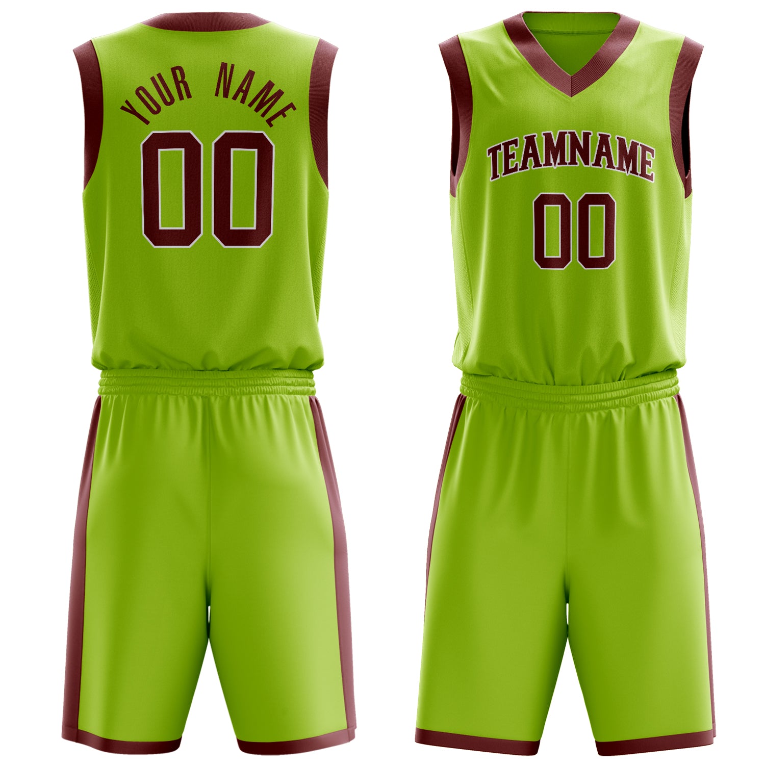 Maßgeschneidertes professionelles Neongrün Karmesinrot Basketballtrikot-Set BS03240701XY112