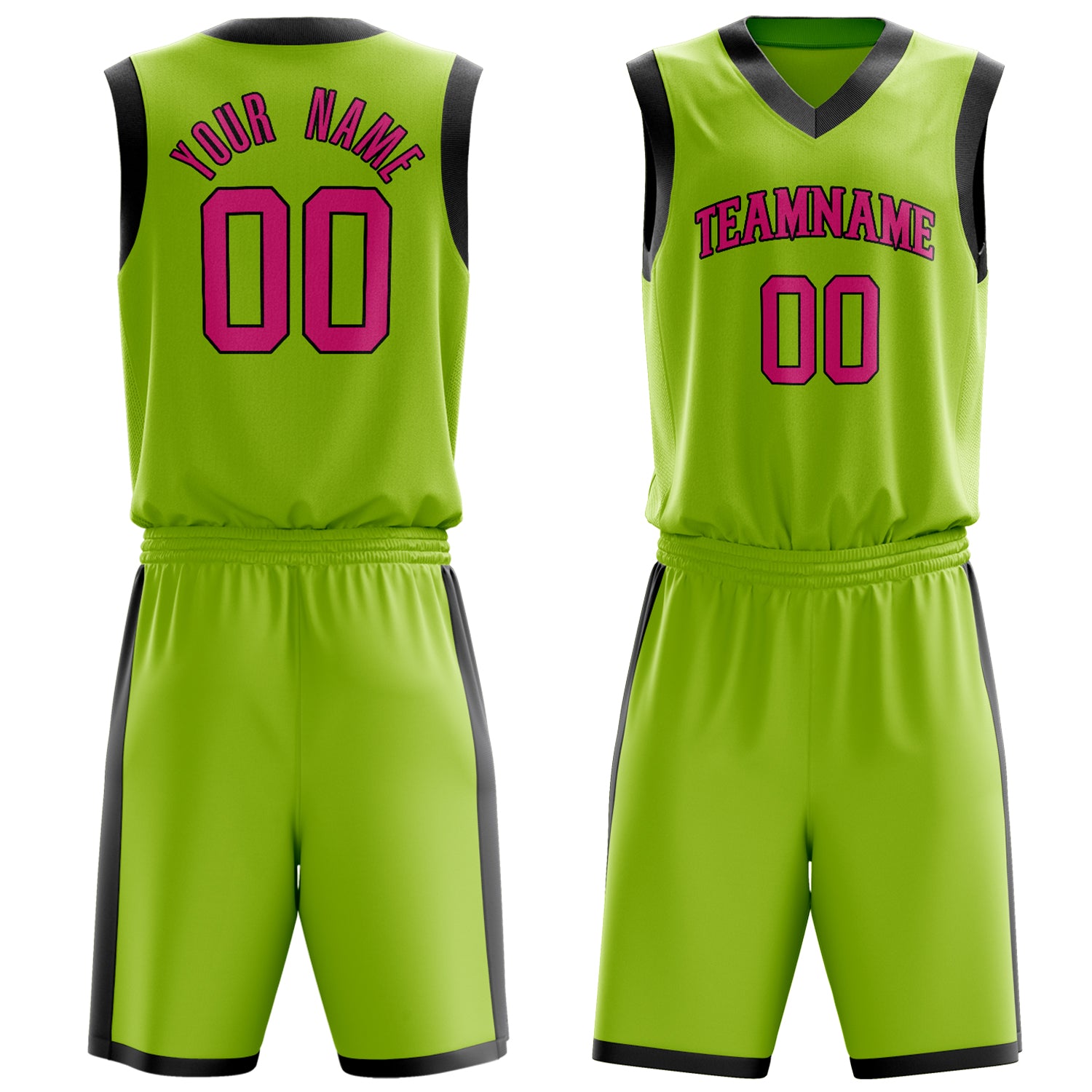 Maßgeschneidertes professionelles Neongrün Rosa Basketballtrikot-Set BS03240701XY115