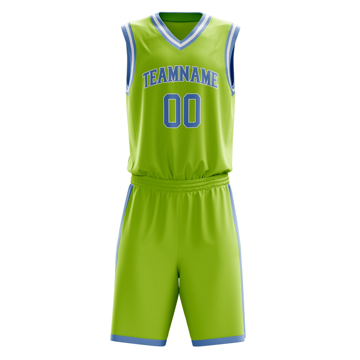 Maßgeschneidertes professionelles Neongrün Hellblau Basketballtrikot-Set