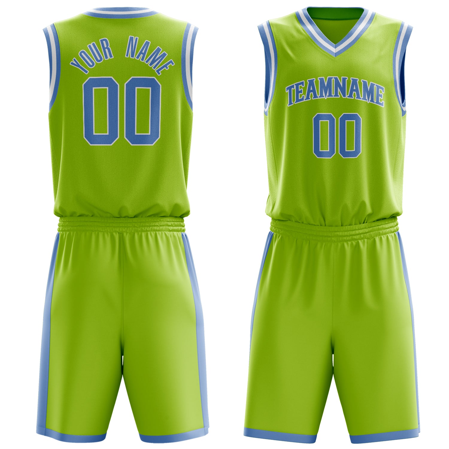 Maßgeschneidertes professionelles Neongrün Hellblau Basketballtrikot-Set BS03240701XY116