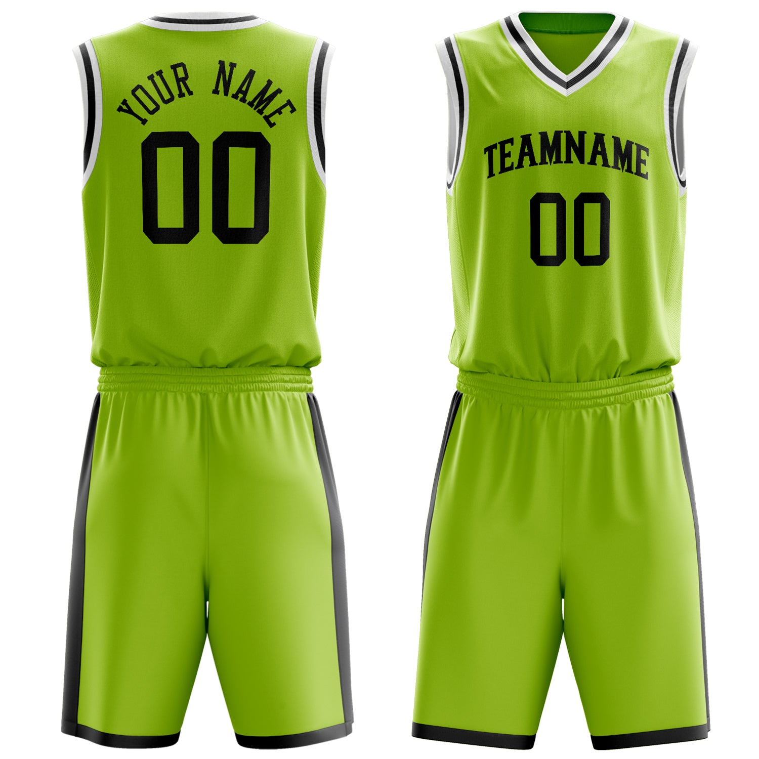 Maßgeschneidertes professionelles Neongrün Schwarz Basketballtrikot-Set BS03240701XY117