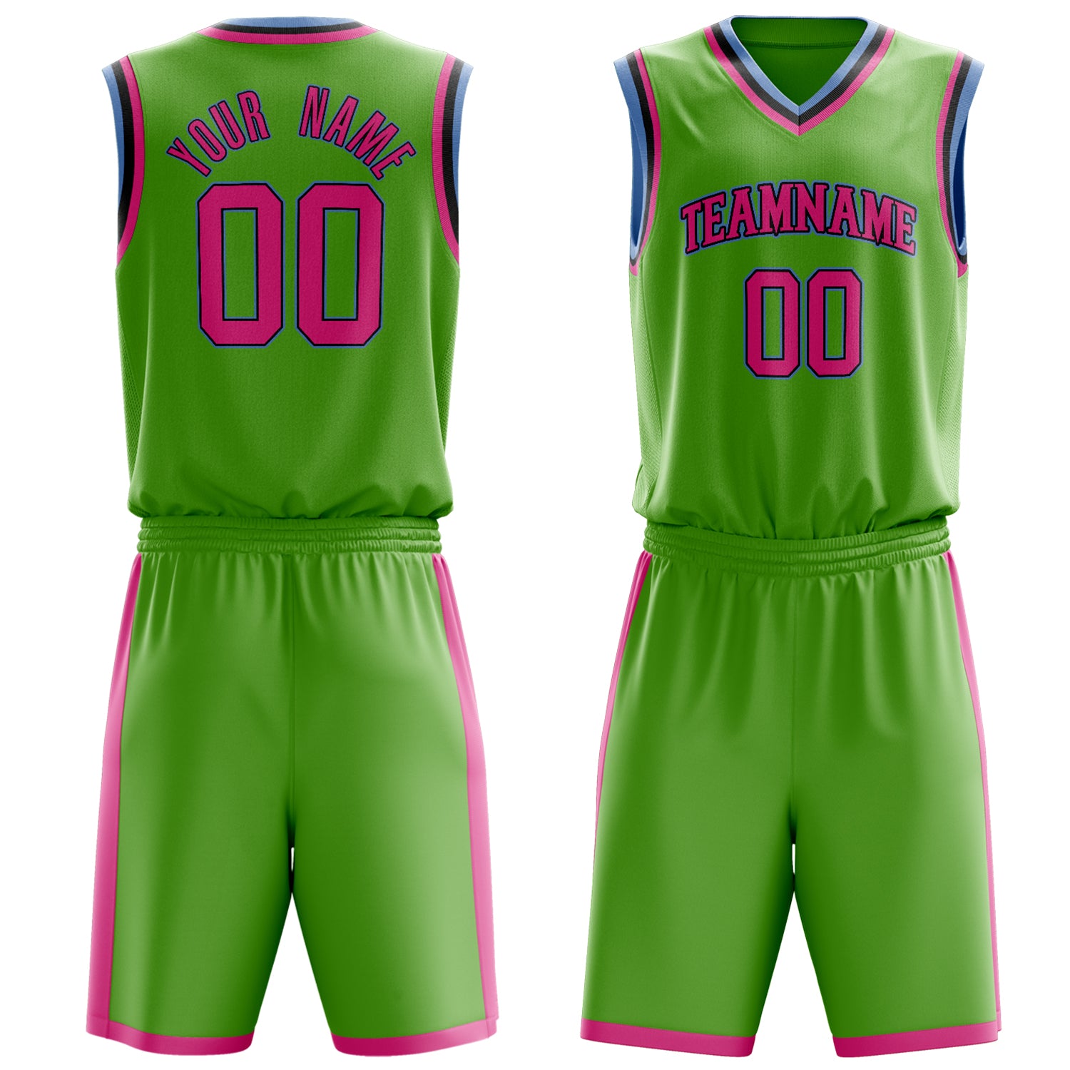 Maßgeschneidertes professionelles Neongrün Rosa Basketballtrikot-Set BS03240701XY118