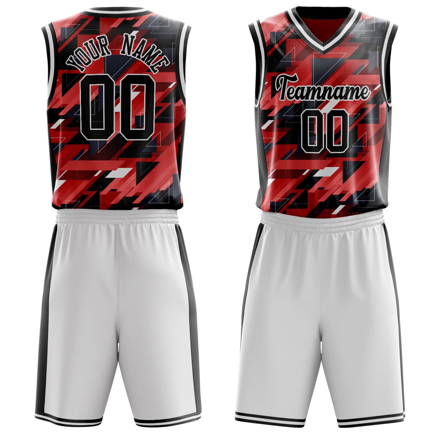 Benutzerdefiniertes Professionelles Rot Schwarz Basketballtrikot-Set BS03240809JC009