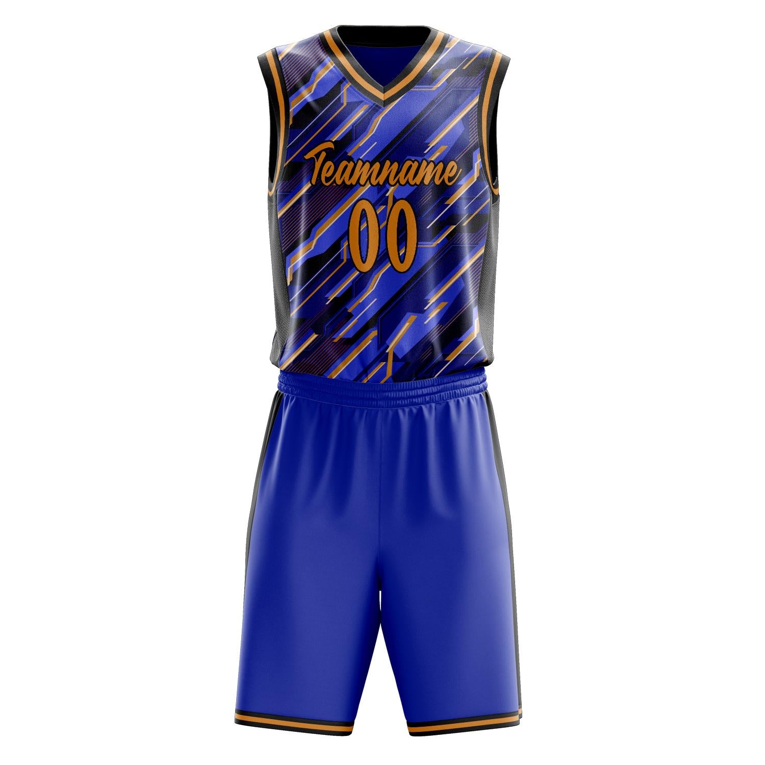 Benutzerdefiniertes Professionelles Blau Gold Basketballtrikot-Set