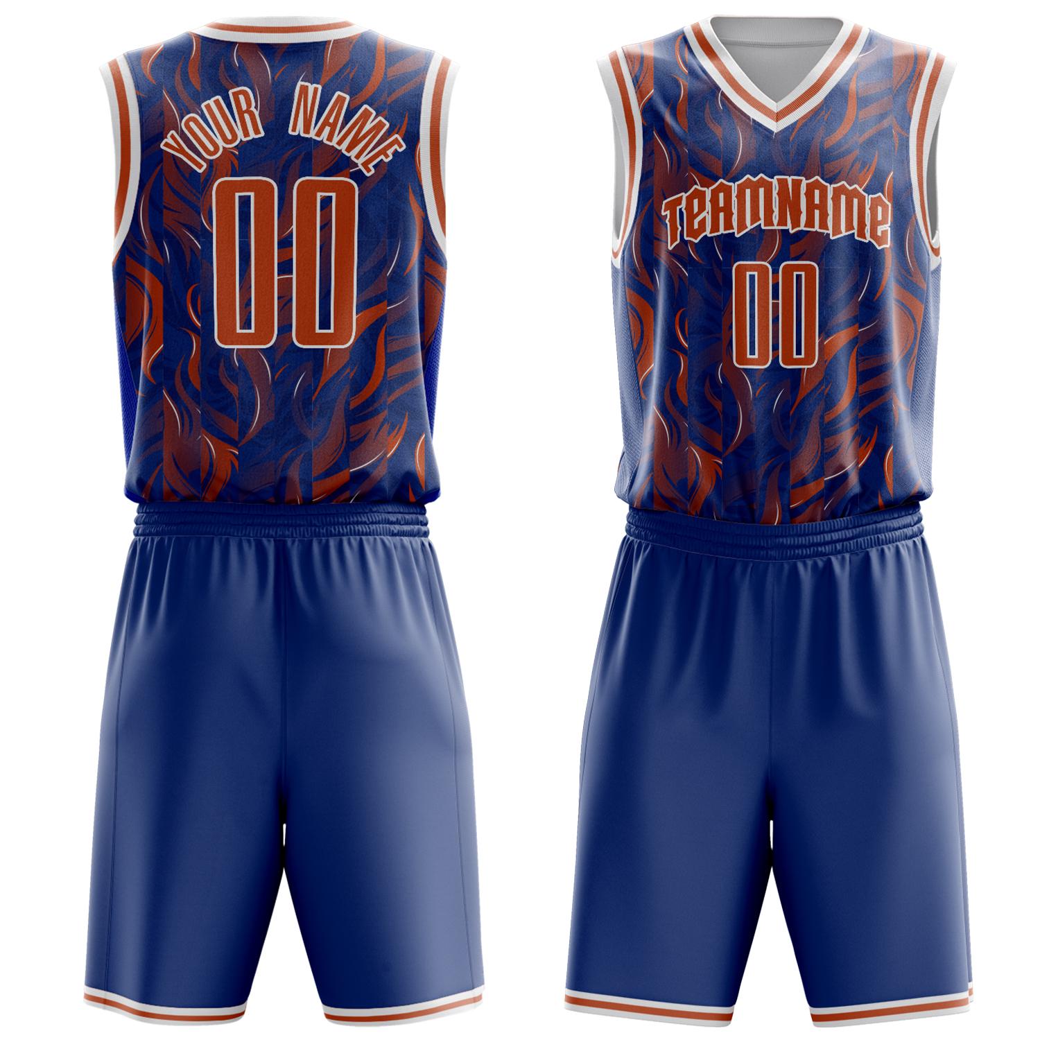 Benutzerdefiniertes Professionelles Orange Königsblau Basketballtrikot-Set BS03240809JC012