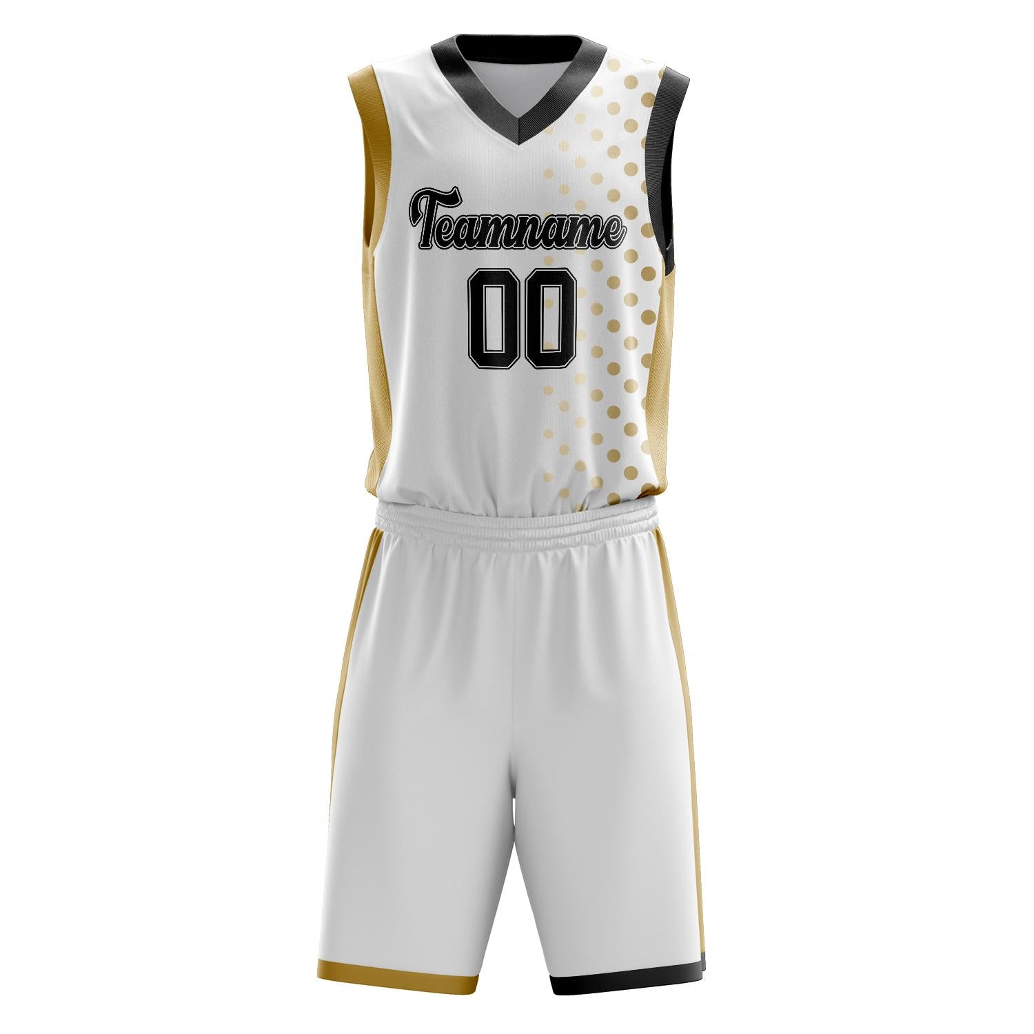 Benutzerdefiniertes Professionelles Weiß Altgold Basketballtrikot-Set