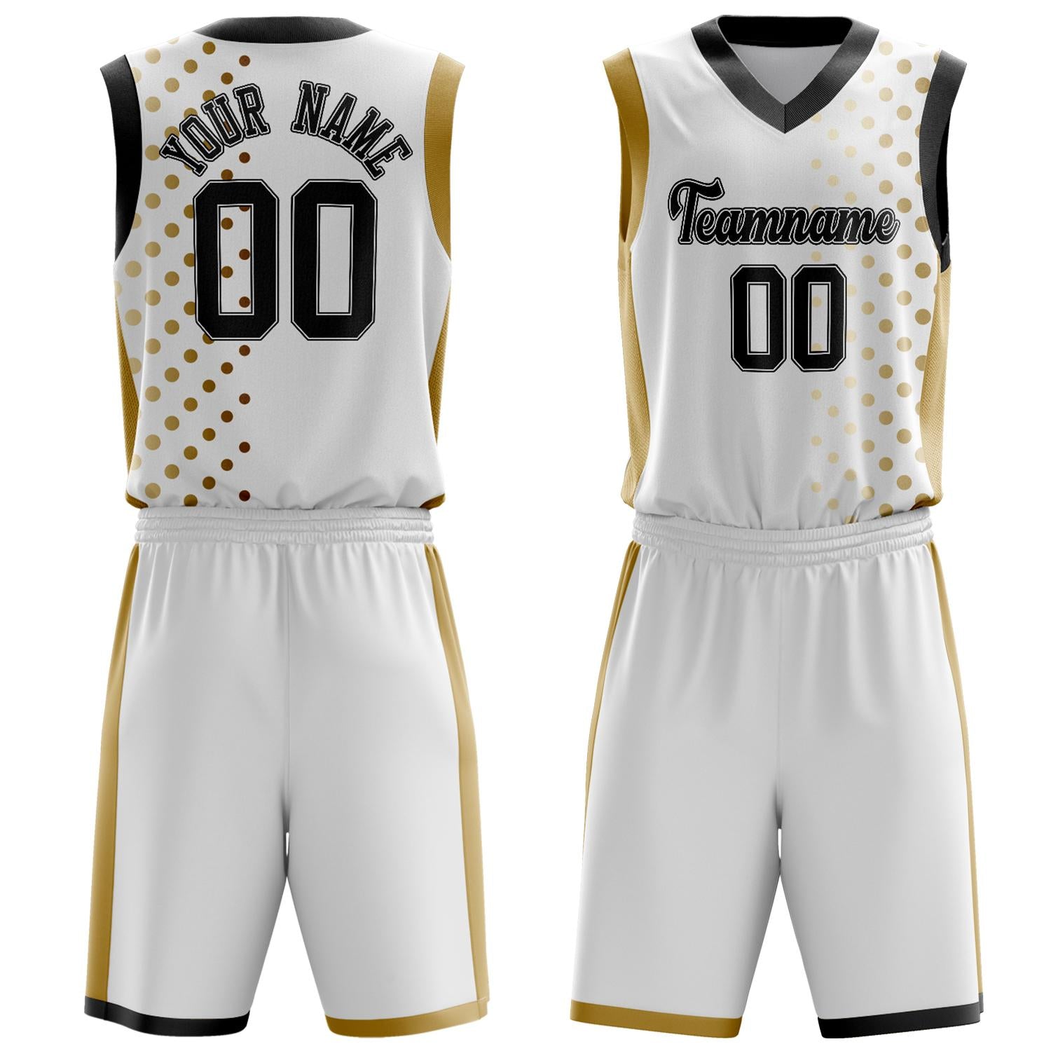 Benutzerdefiniertes Professionelles Weiß Altgold Basketballtrikot-Set BS03240809JC014