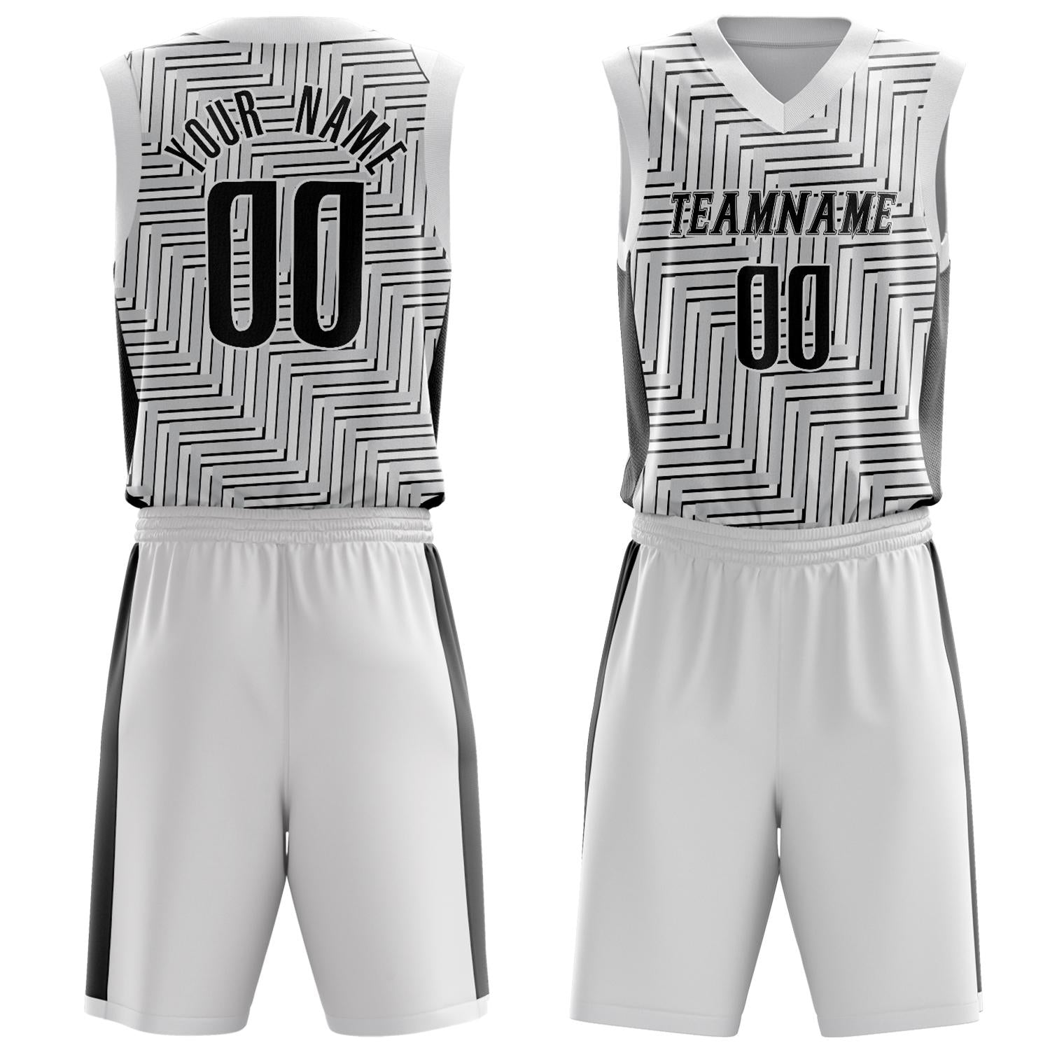 Benutzerdefiniertes Professionelles Weiß Schwarz Basketballtrikot-Set BS03240809JC015