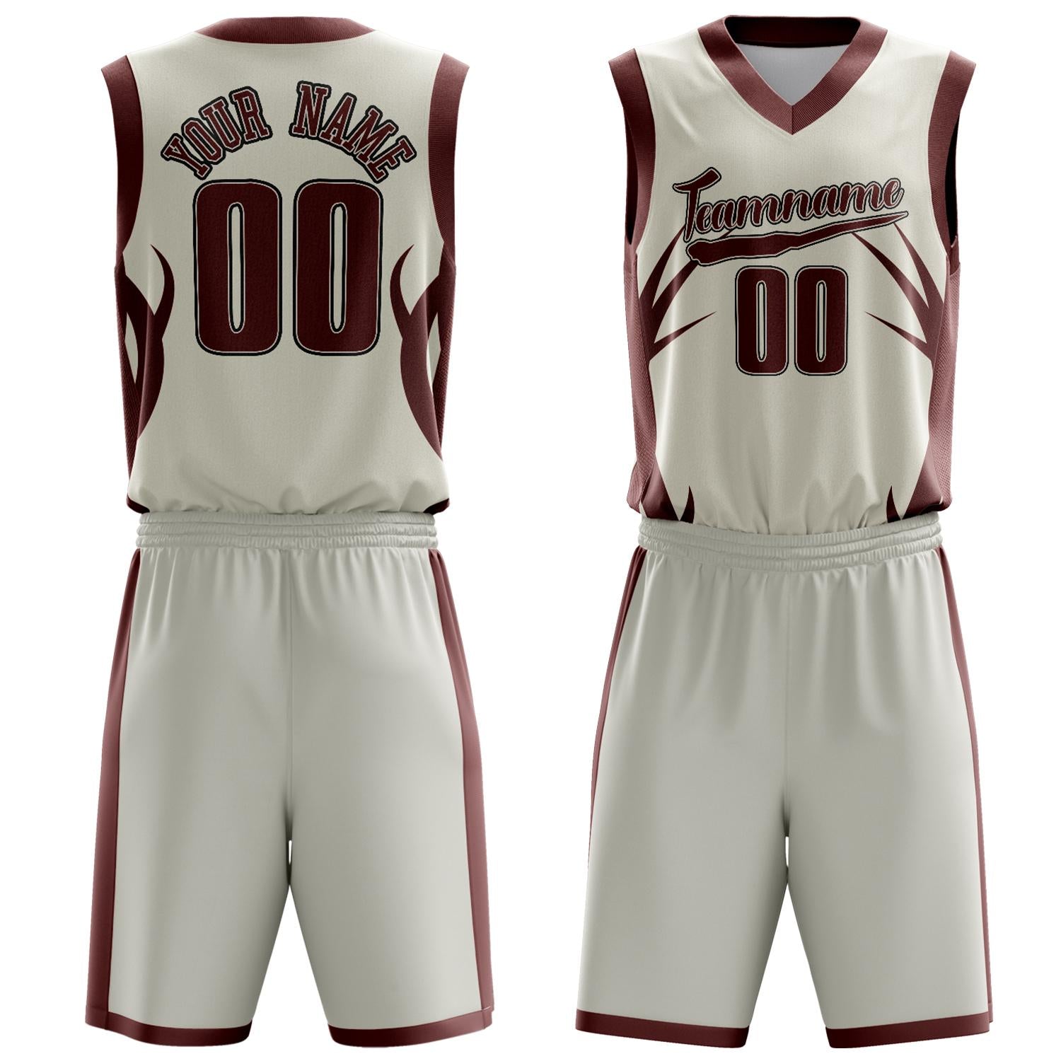 Benutzerdefiniertes Professionelles Creme Kastanienbraun Basketballtrikot-Set BS03240809JC016